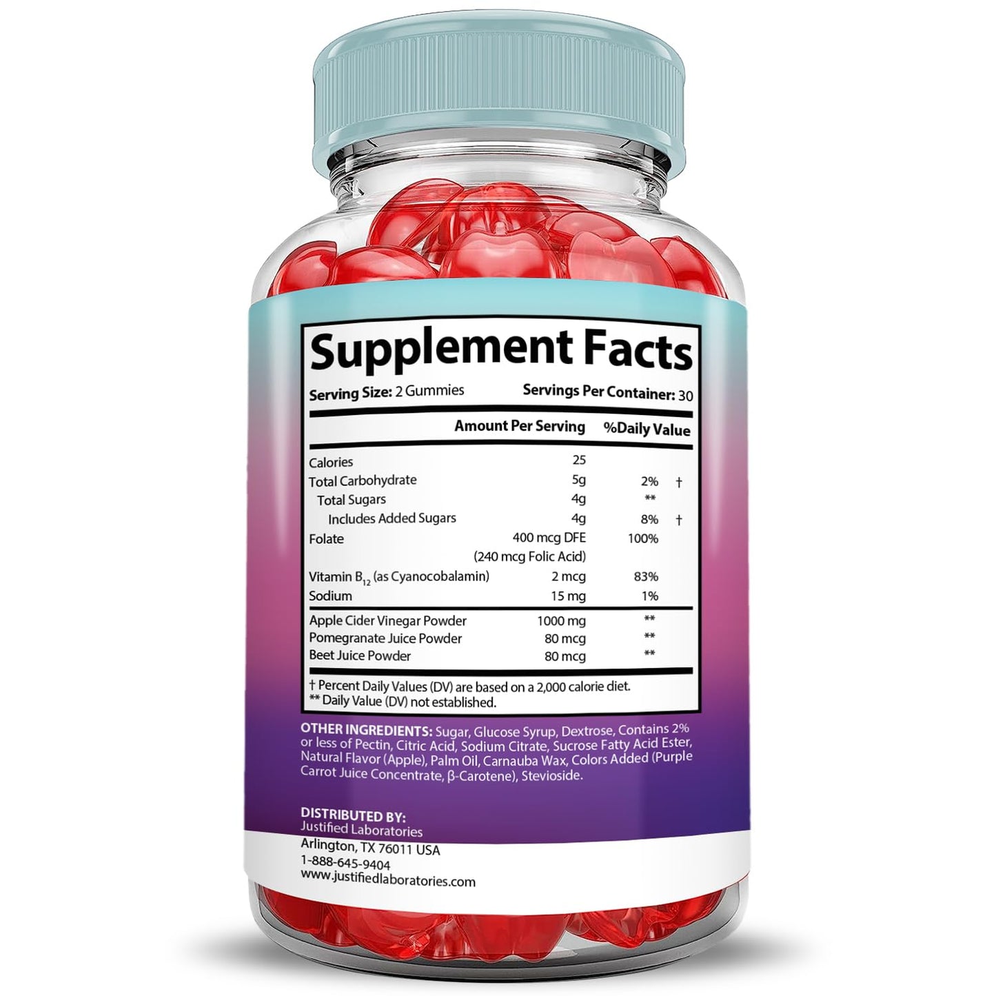 Justified Laboratories Ultra Prime Keto ACV Gummies Advanced Formula 1000MG Apple Cider Vinegar, Pomegranate Beet Juice Powder, B12, Vegan, Non-GMO, 180 Gummies