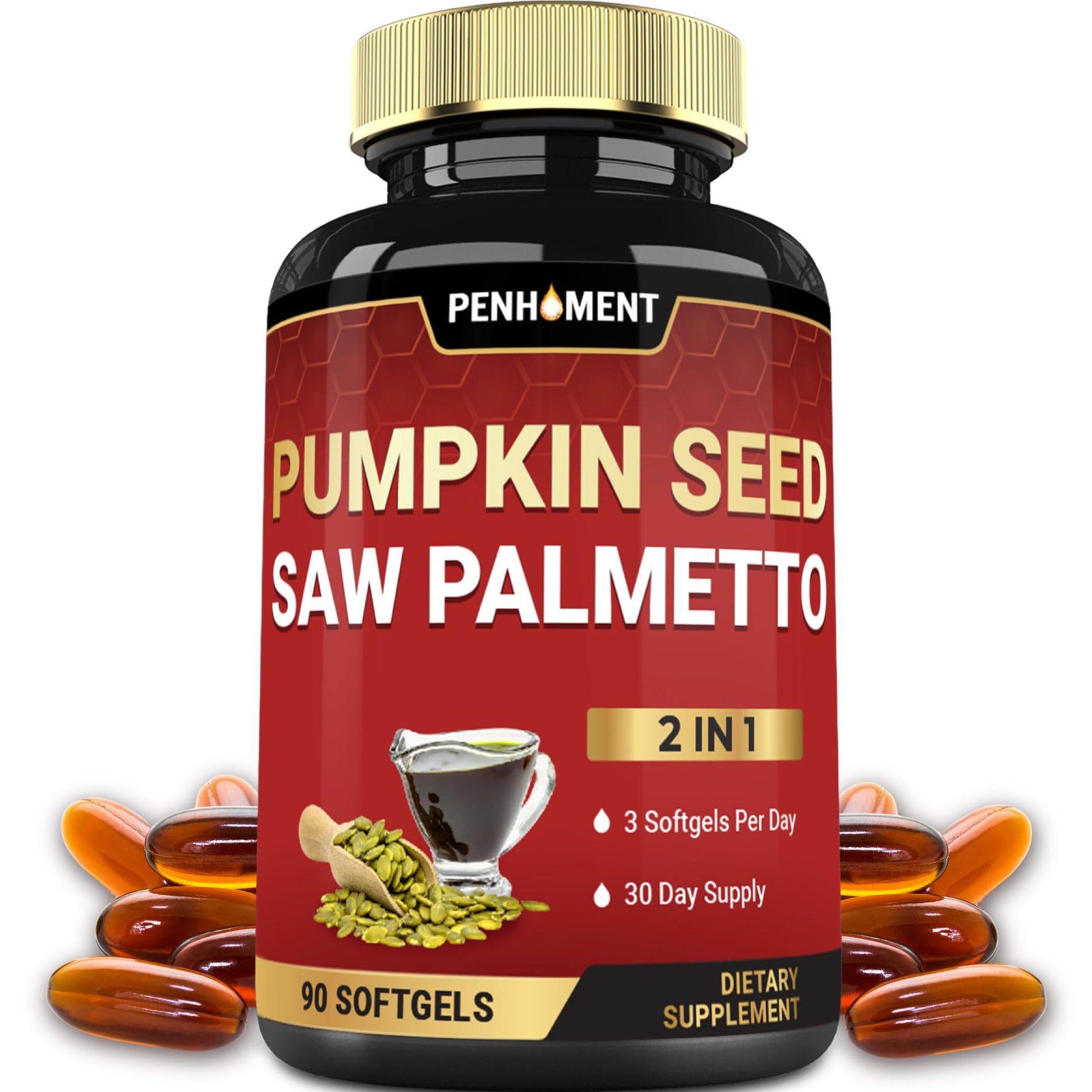 Penhoment 3150mg Pumpkin Seed Oil with Saw Palmetto for Hair Growth Softgels, 90 Count
