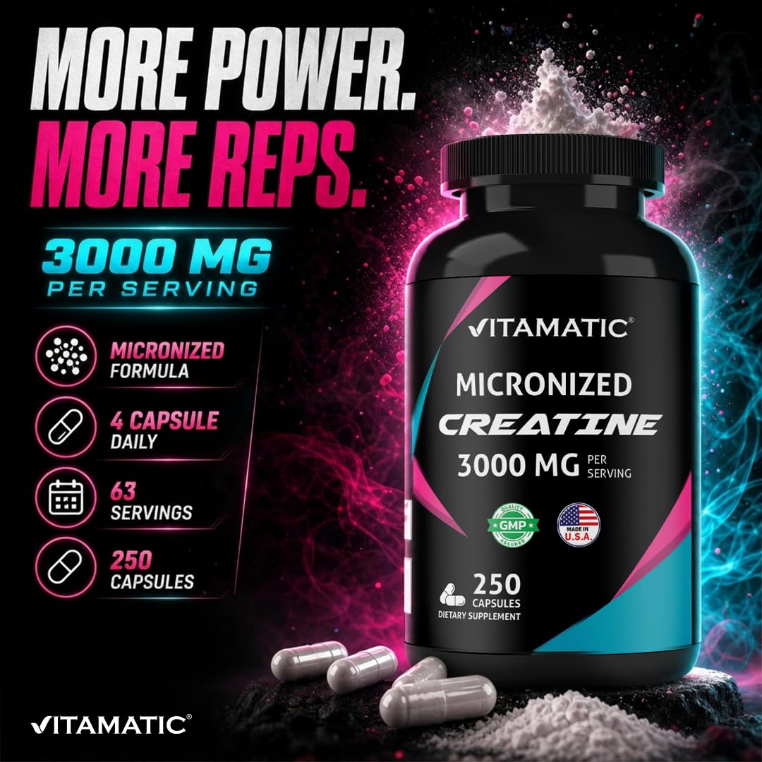 Vitamatic Micronized Creatine Monohydrate 3000 mg Capsule, 250 Capsules