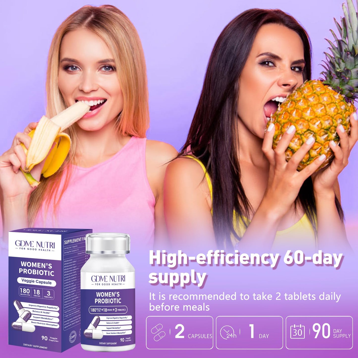 GDMENUTRI Probiotics 180 Billion CFU, 18 Strains, 90 Capsules