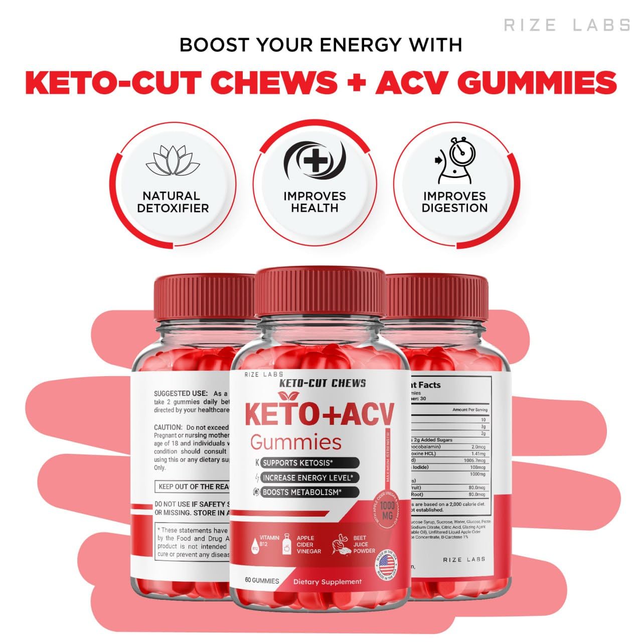 Rize Labs Keto-Cut Chews ACV Gummies 300
