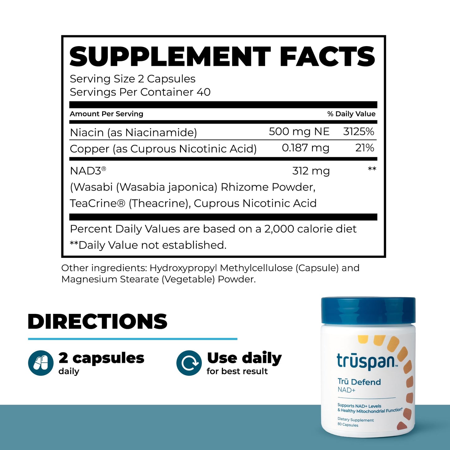 TRŪSPAN Tru Defend NAD+ Supplement Capsule 80 Count