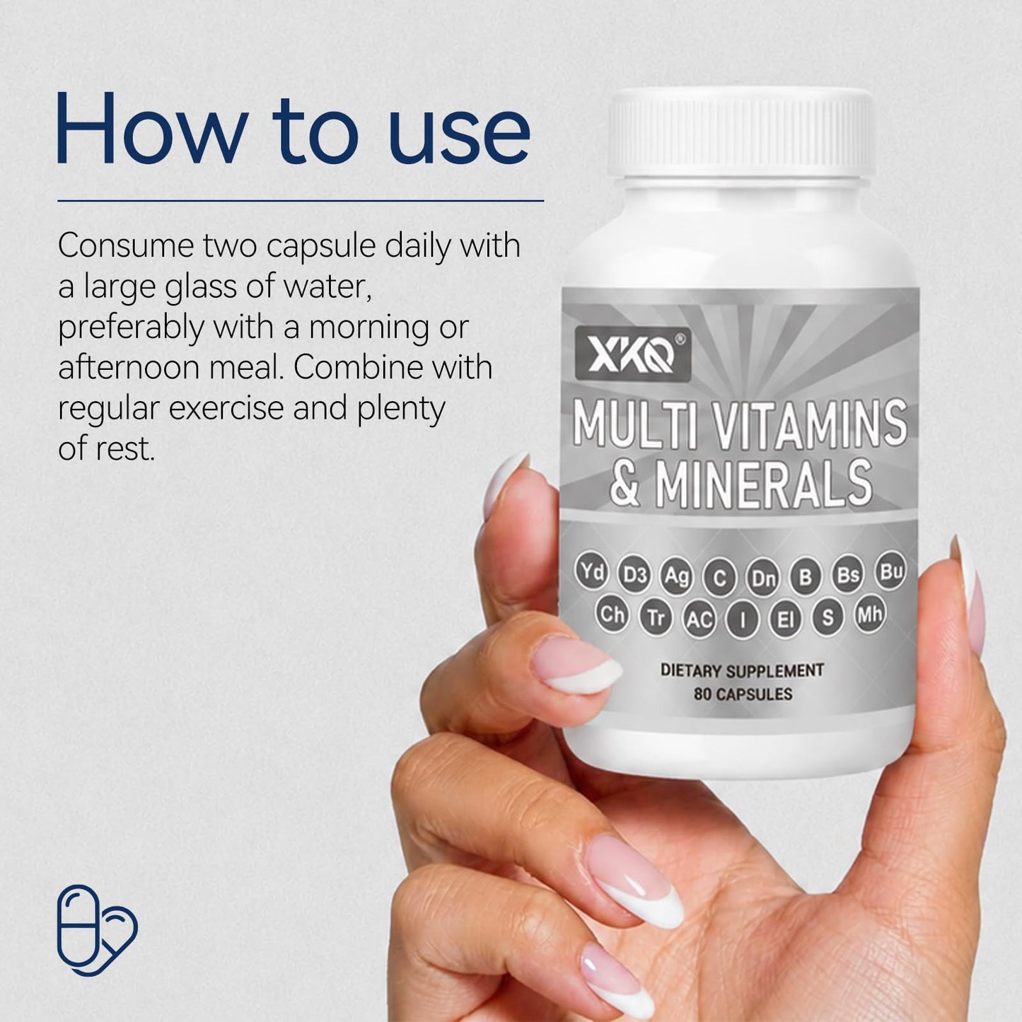 XKQ Multivitamins & Mineral Capsules Once Daily, 80 Capsules