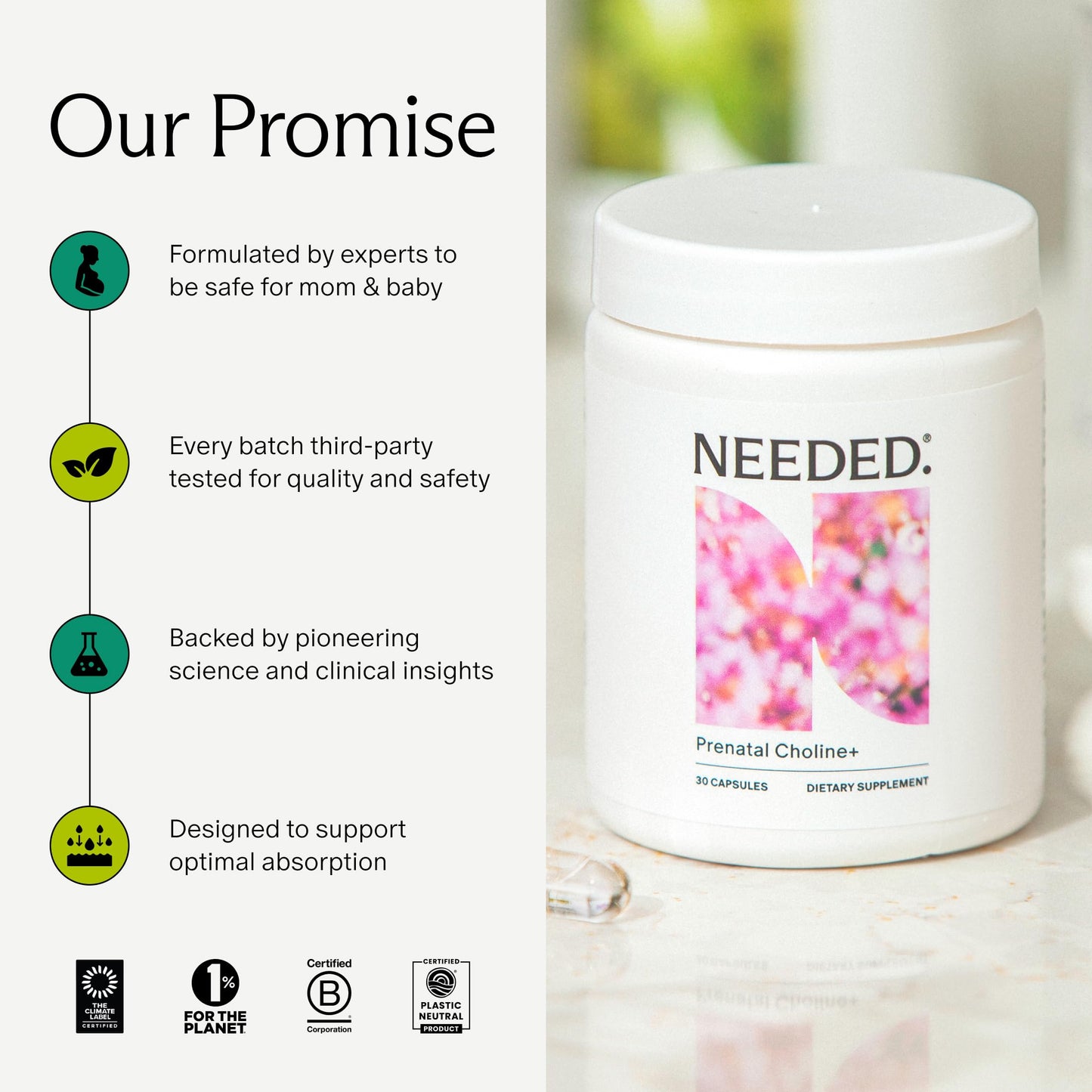 Needed Prenatal Choline+ Liquid Capsules for Cognitive Development, 30 Capsules
