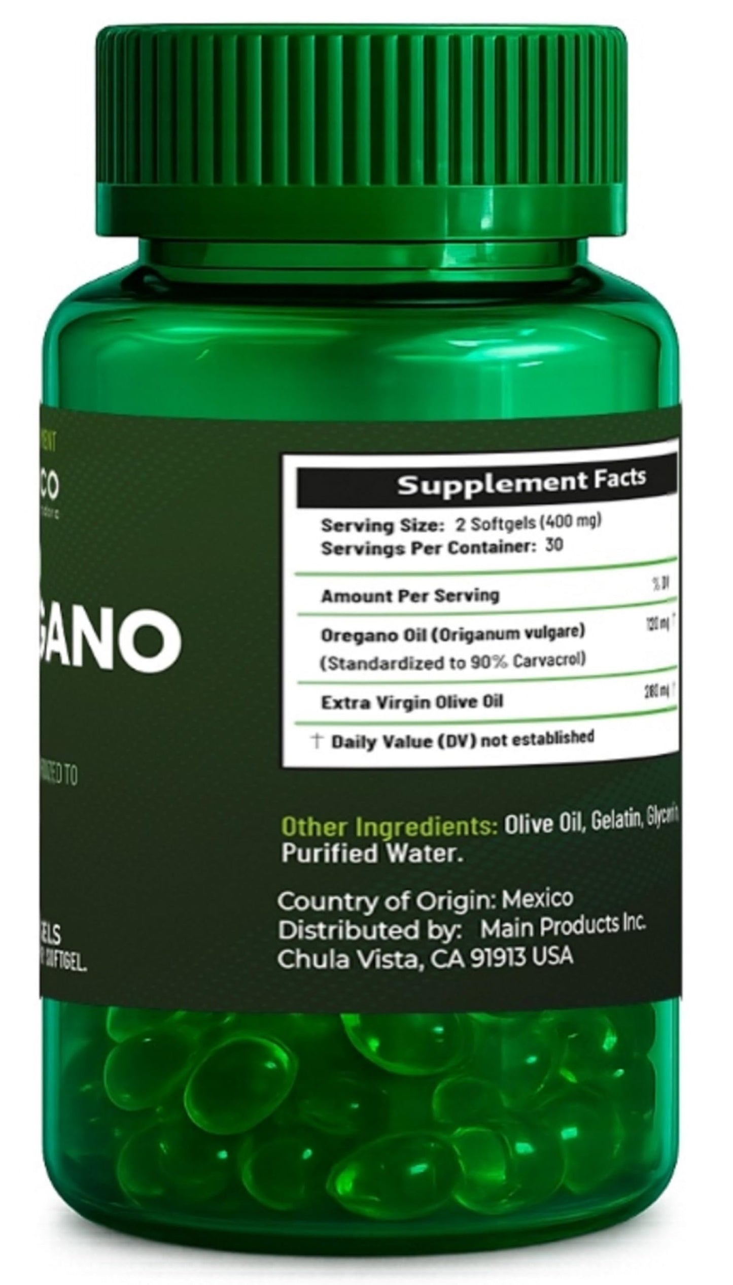 Lenico Comercializadora Oregano Oil Softgels 400 mg per Serving (60 Softgels)