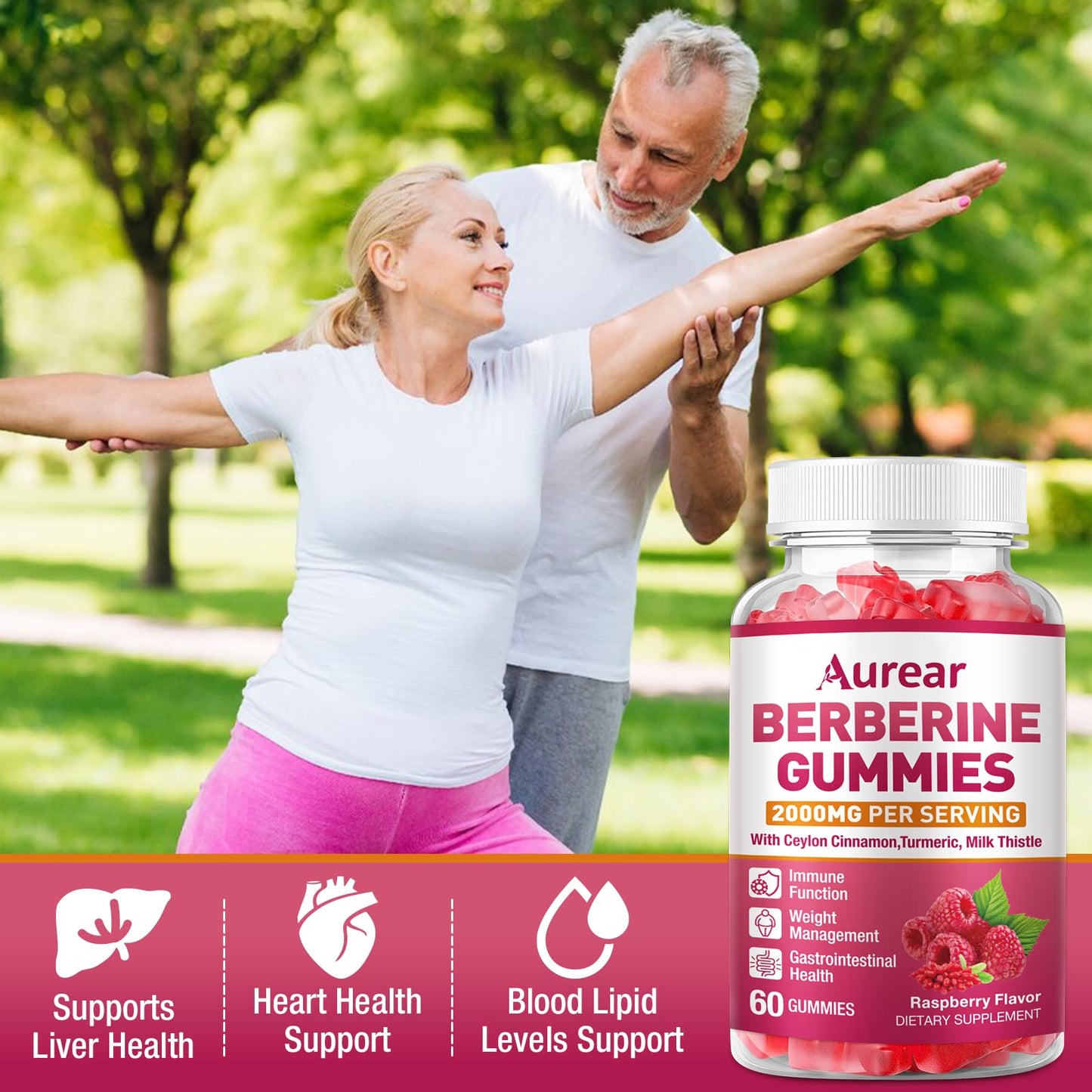 Aurear Berberine 2000mg with Ceylon Cinnamon Gummies 60 Count