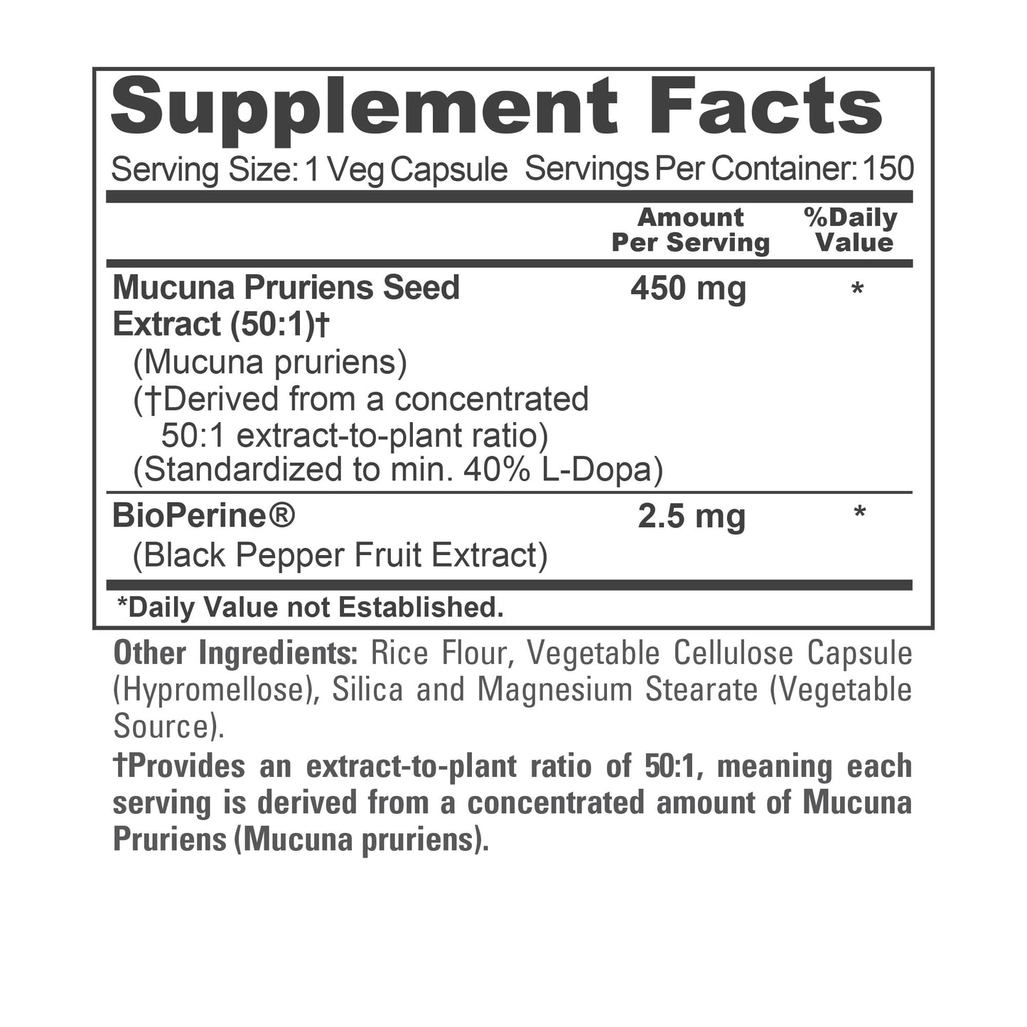 NusaPure Mucuna Pruriens 450mg Capsules, 150 Count