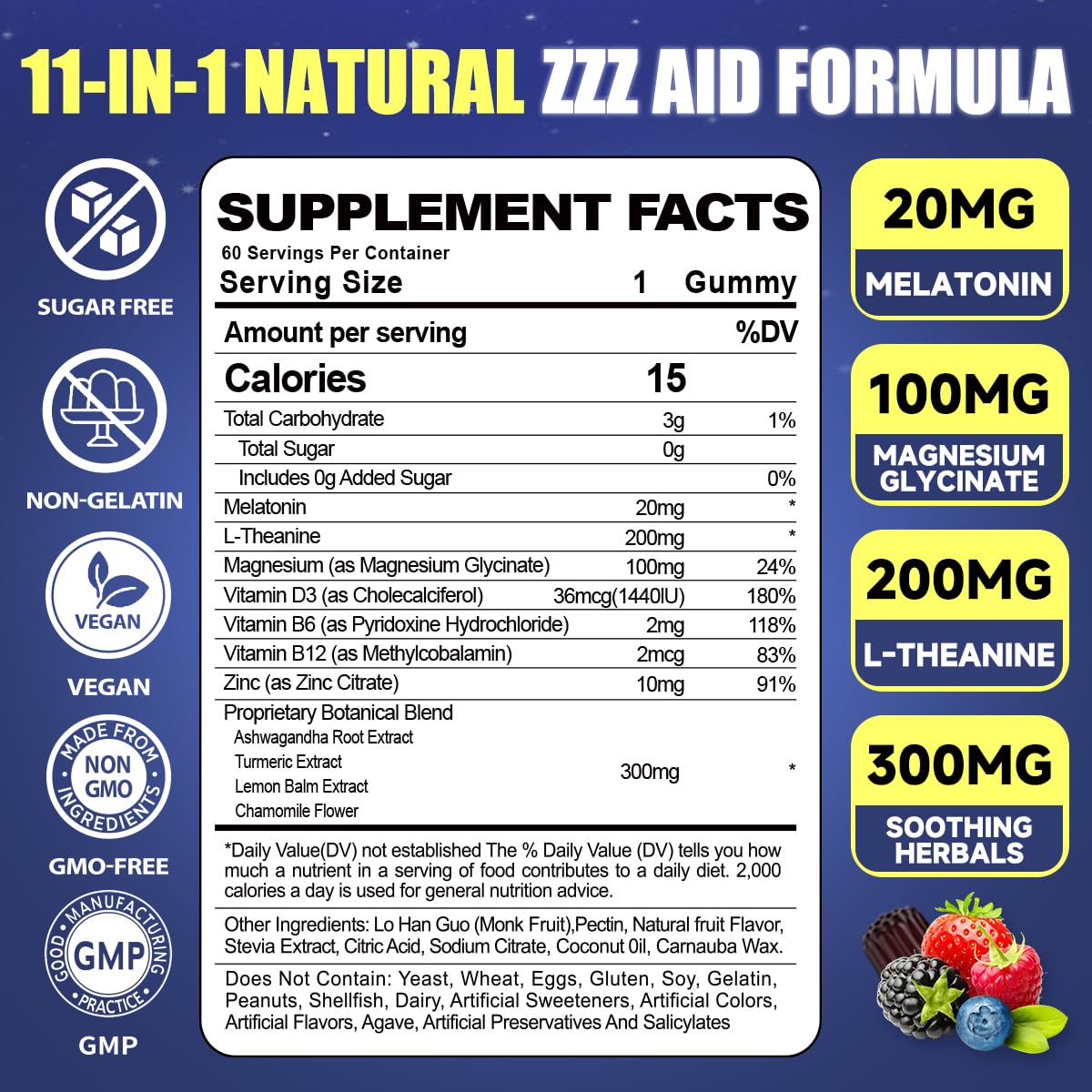 Ceecisee Melatonin Gummies 20mg Extra Strength 11-In-1 (Ashwagandha, Magnesium, L-Theanine, Chamomile, Vitamin B6, B12) Sugar Free Vegan for Travel, 120 Gummies
