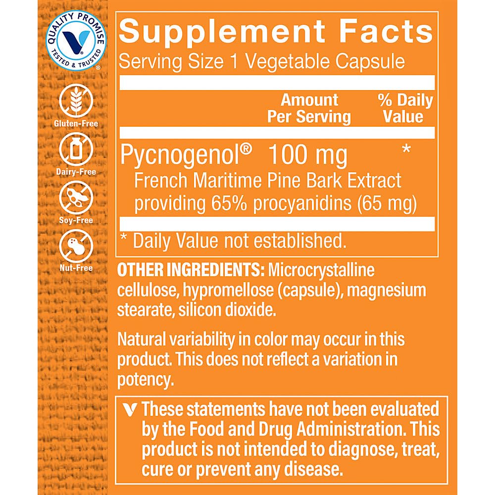 The Vitamin Shoppe Pycnogenol 100mg Capsules, 30 Count
