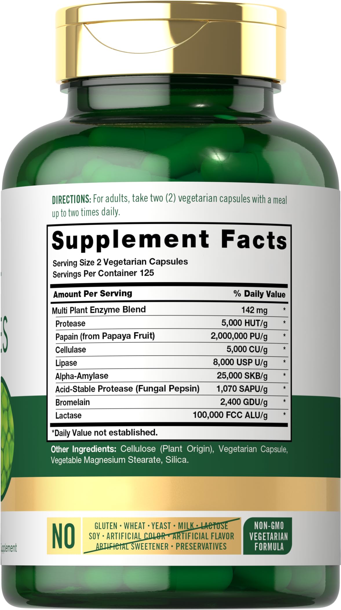 Carlyle Plant Enzymes with Protease, Papain, Lactase and Bromelain Capsules, 250 Count