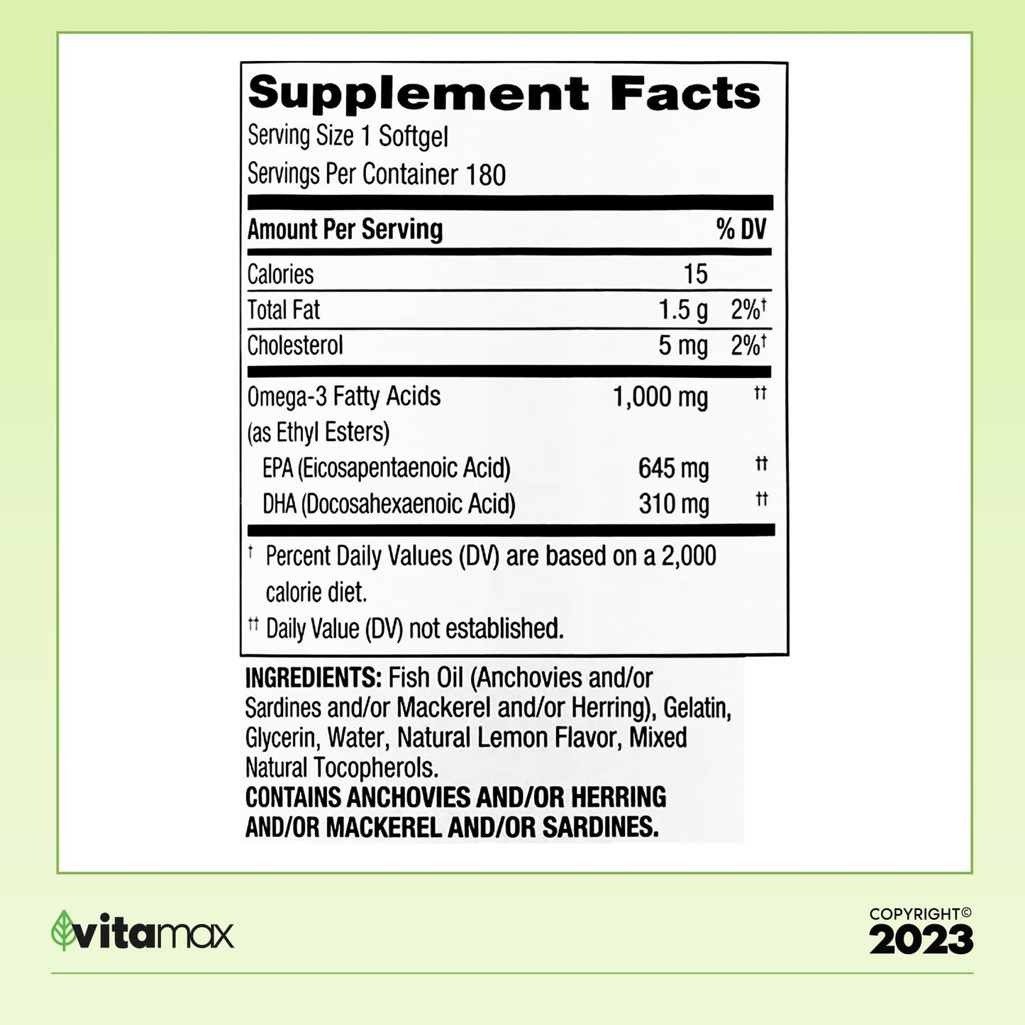 Generic Omega-3 from Fish Oil 1000 mg Softgels 180