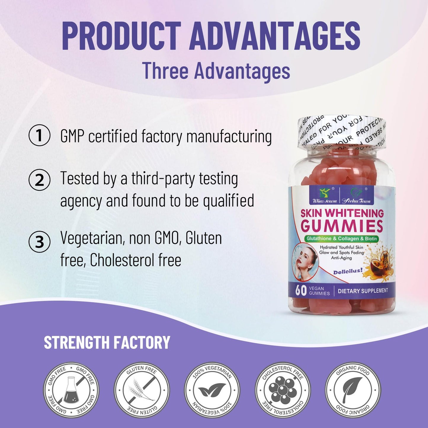 Wins Town Skin Whitening Gummies, 60 Count