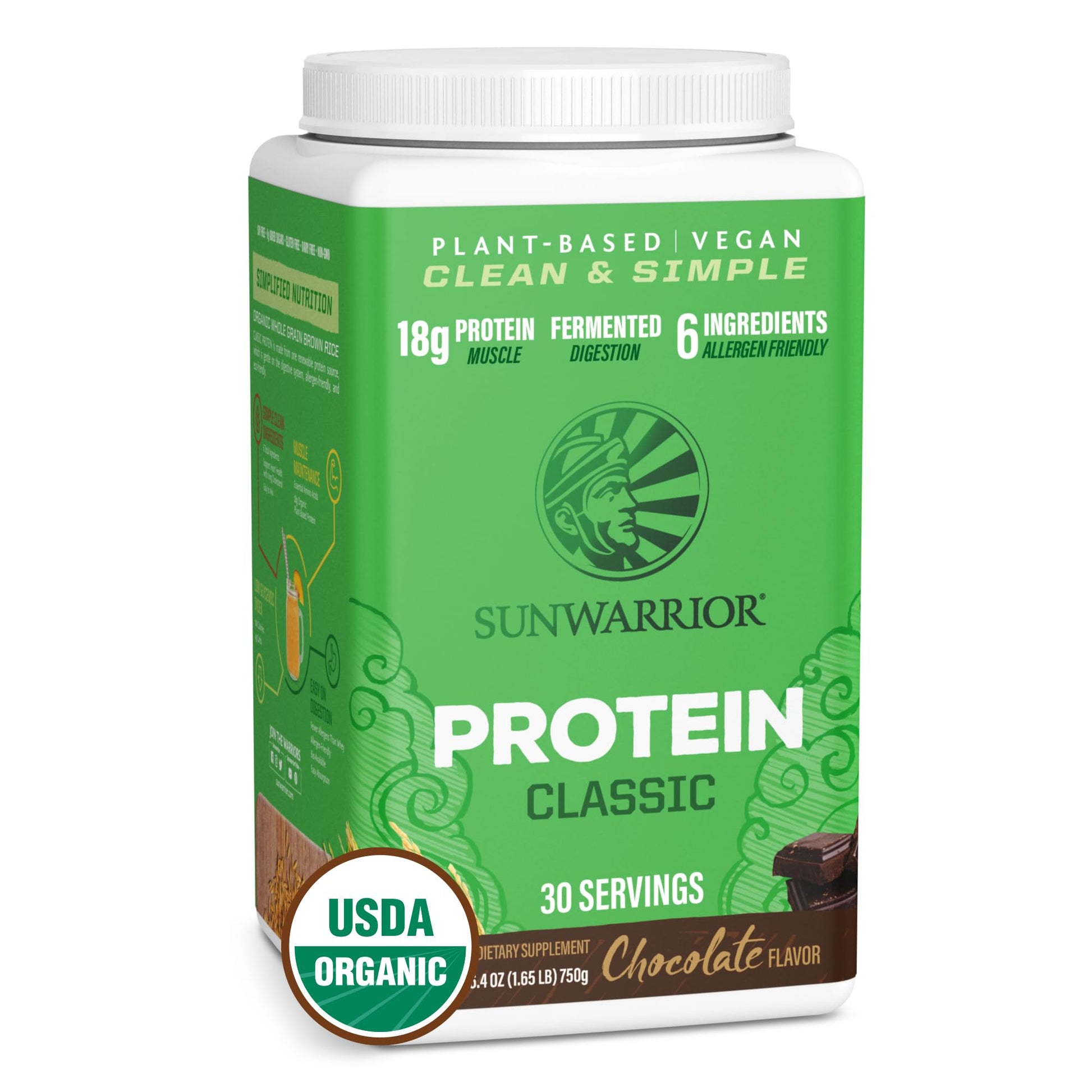 Sunwarrior Organic Brown Rice Protein Chocolate Protein Powder, 26.25 Servings