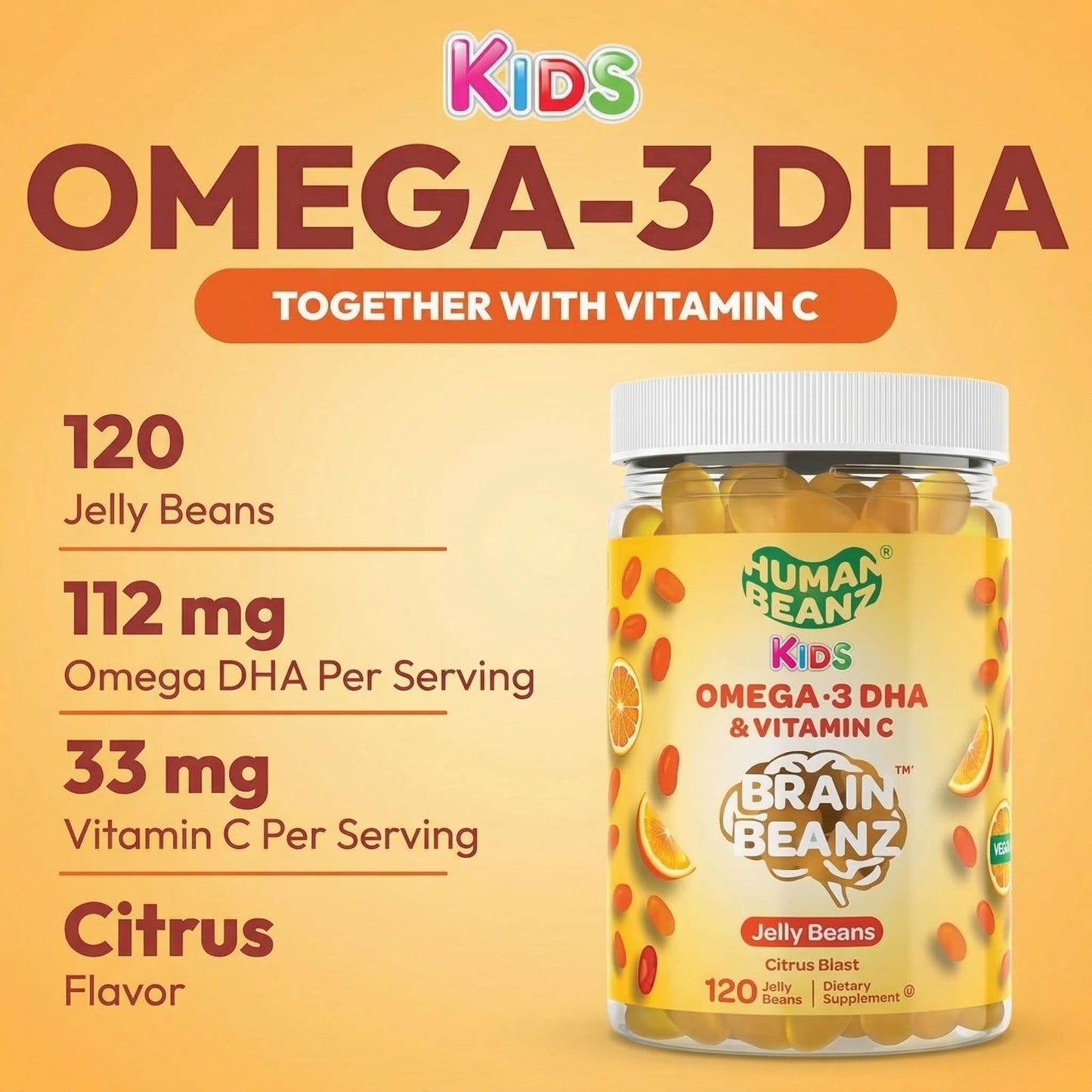 Human Beanz Kids Vegan Omega-3 Gummies, 120 Count