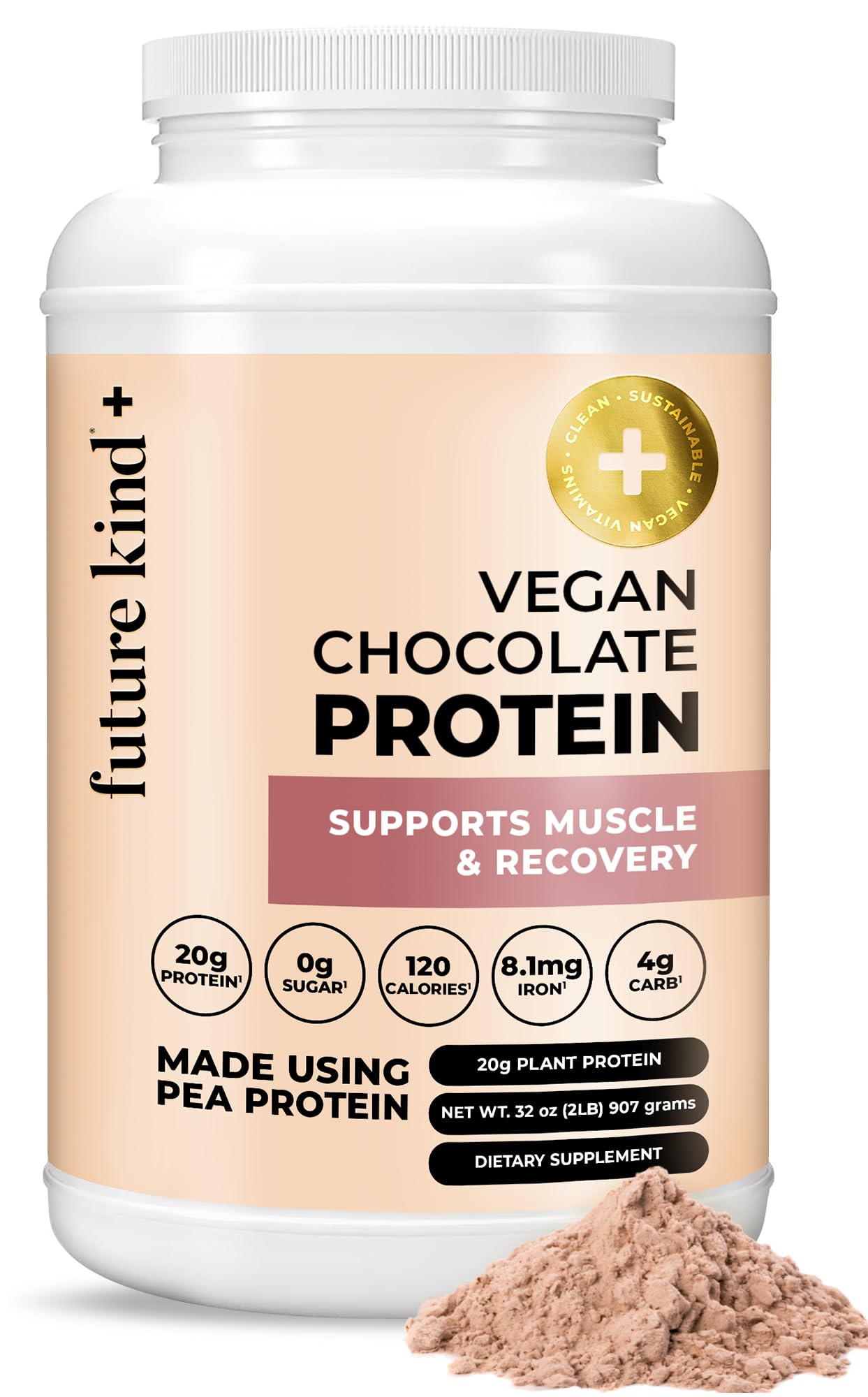 Future Kind Vegan Protein Powder, Pea Protein, Chocolate, 32 Servings, 2 lb
