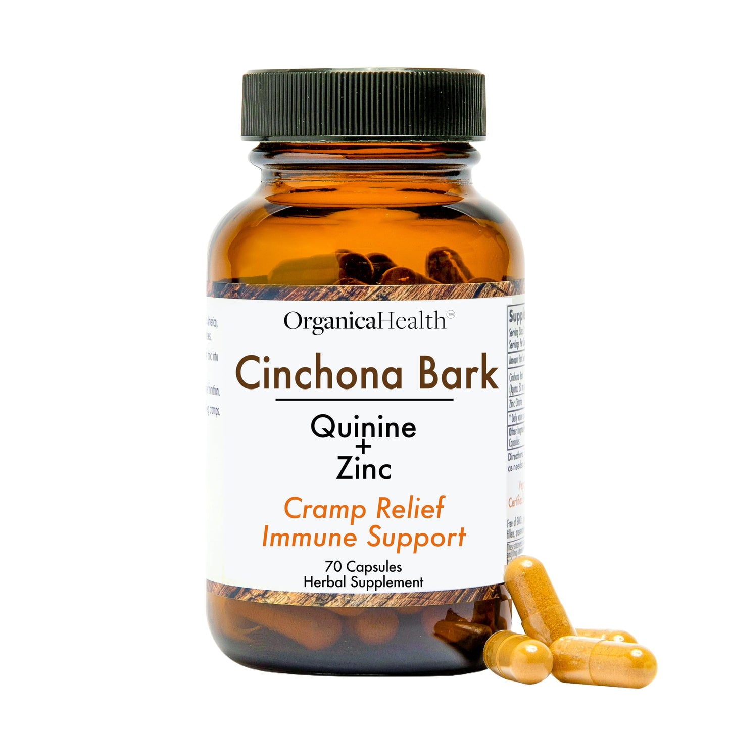 OrganicaHealth Quinine for Leg Cramps Defense & Restless Legs Relief with Zinc 50mg Cinchona Bark Herbal Vegan Capsules, 70 Count