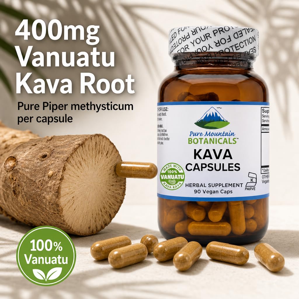 Pure Mountain Botanicals Kava Kava 400mg Capsules, 90 Capsules