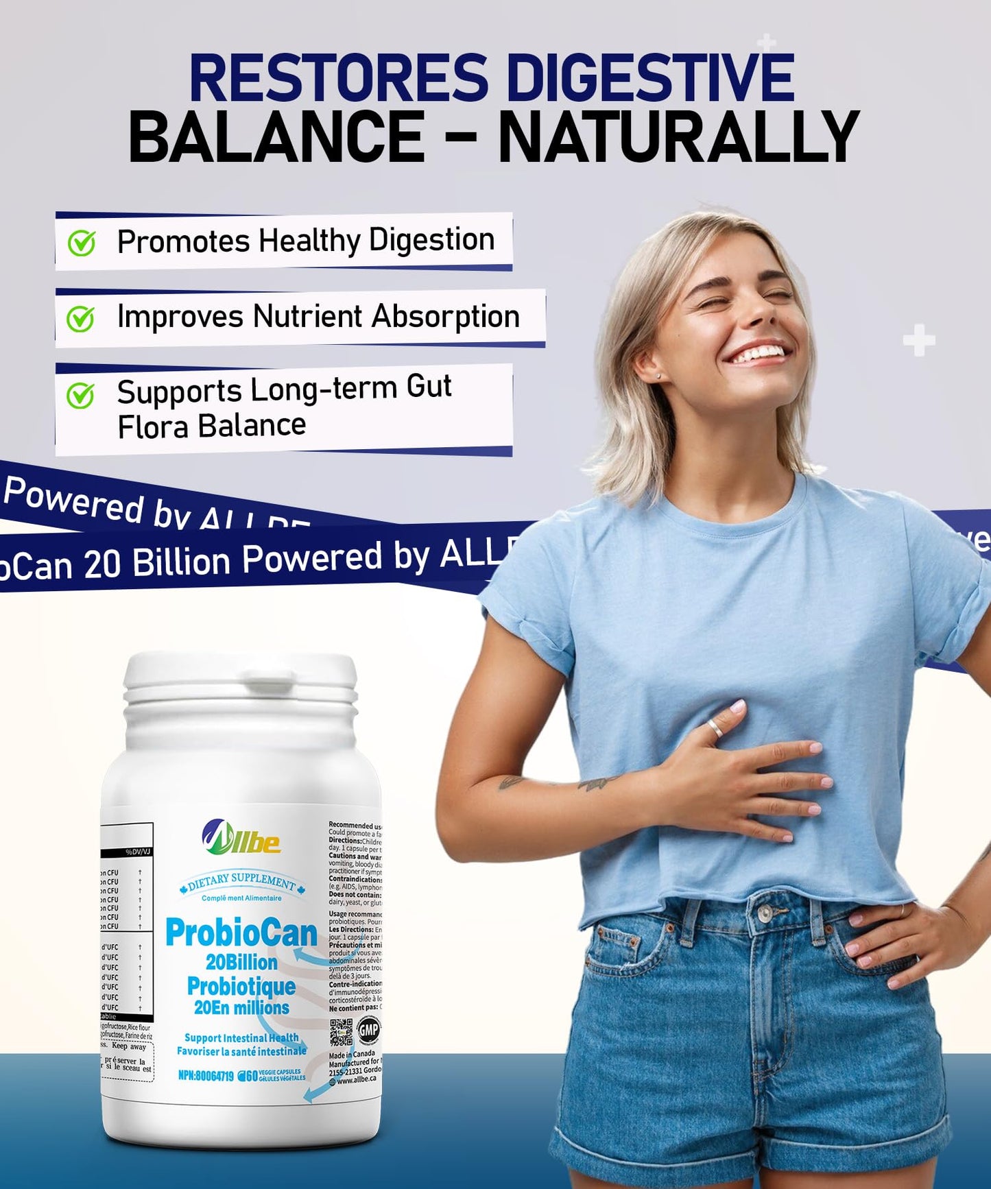 Allbe Probiocan 20 Billion CFU Probiotics for Digestive Health, 7 Strains for Women, 240 Capsules