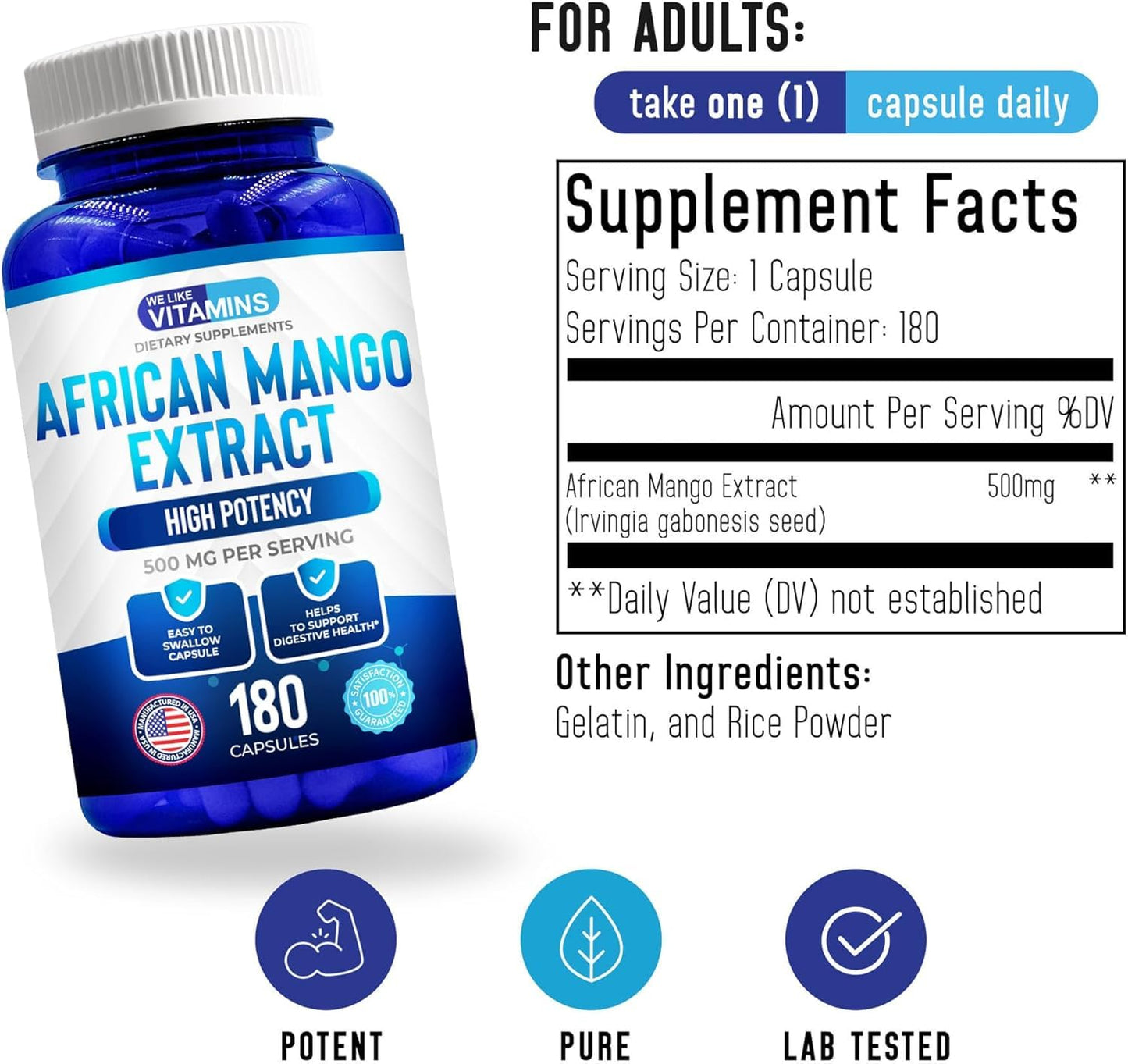 We Like Vitamins African Mango Extract 500mg Capsules 180 Count