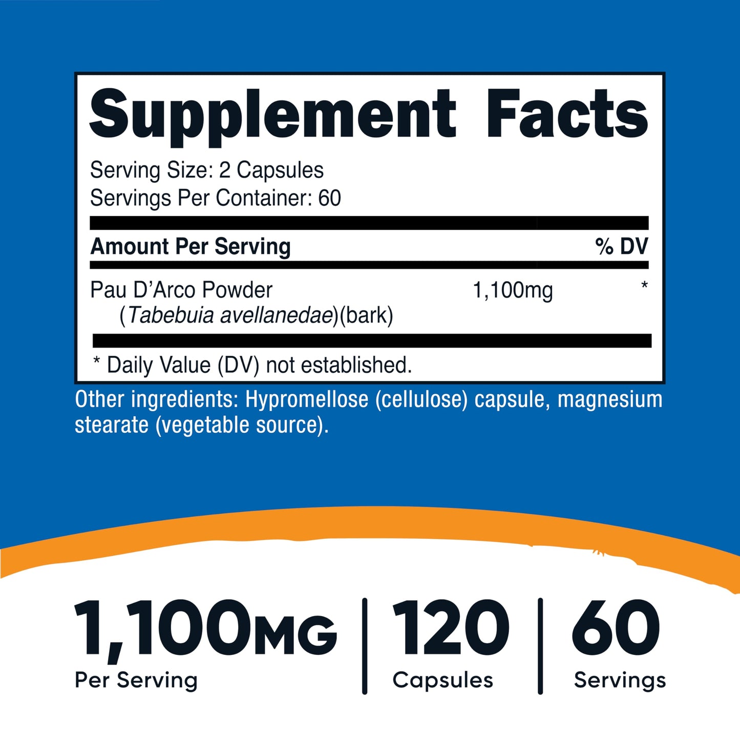 Nutricost PAU D'Arco Inner Bark 1100mg Capsules, 120 Count