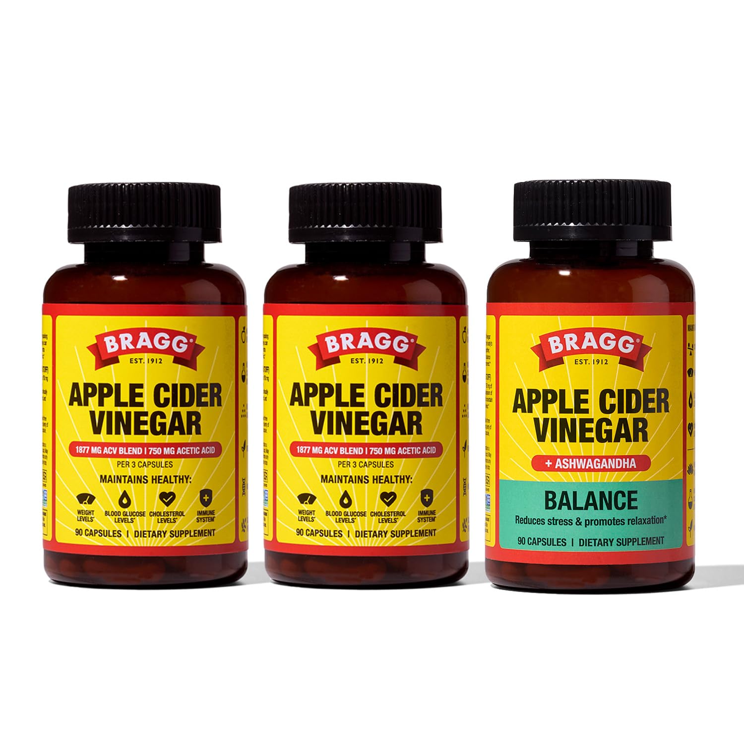 Bragg Apple Cider Vinegar Capsules with Vitamin D and Zinc Balance and Ashwagandha, 270 Count