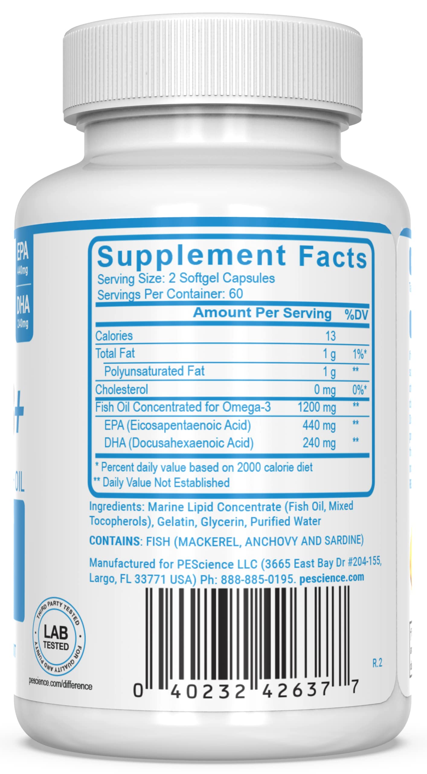PEScience Omega-3+ Fish Oil Supplement Softgel 120 Count