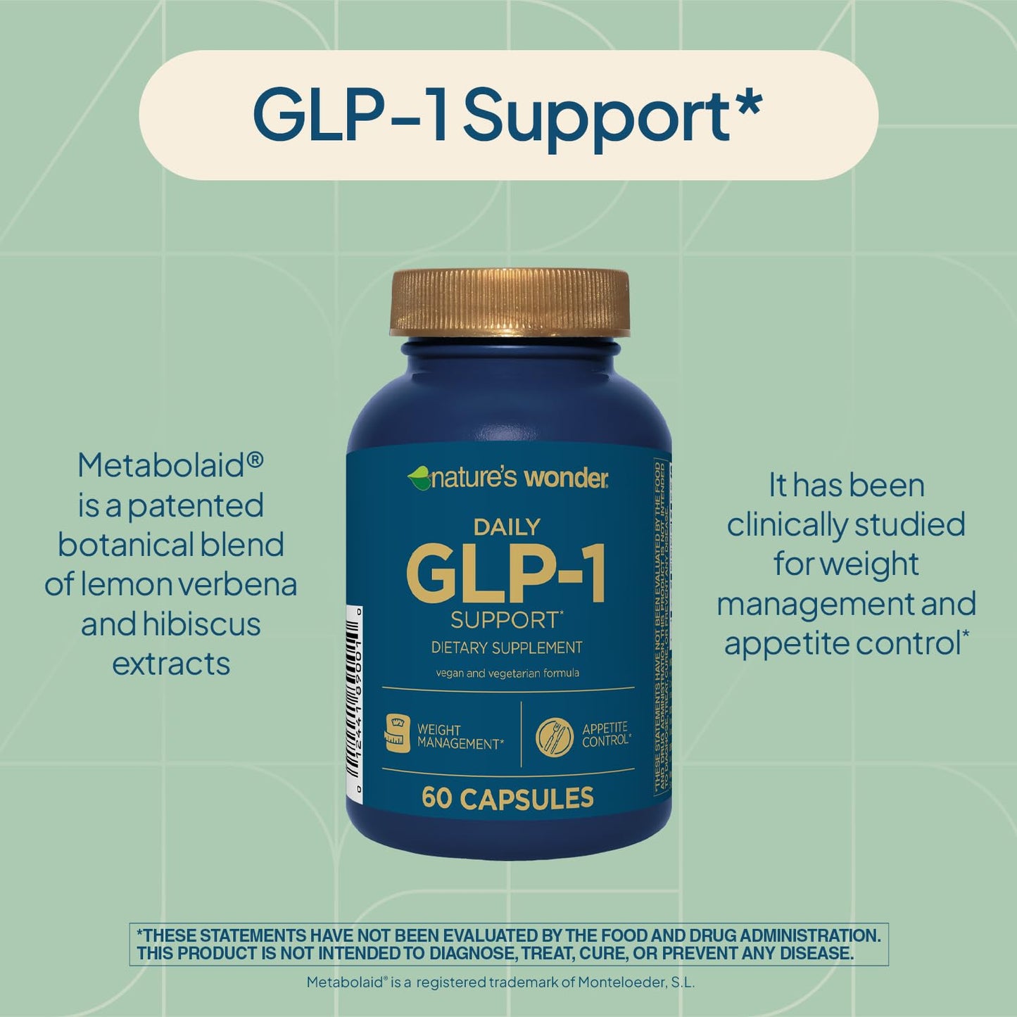 Nature's Wonder Daily GLP-1 Support Supplement Capsules, 60 Capsules