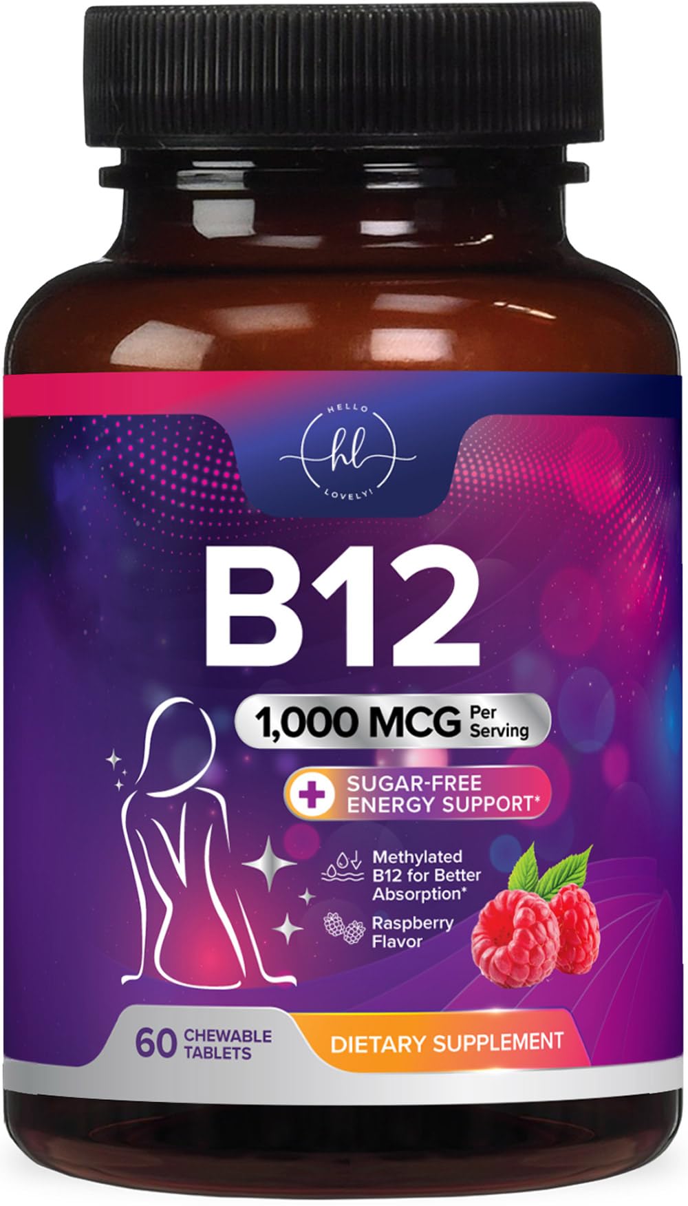 Hello Lovely! Vitamin B12 1000 mcg Chewables, 60 Count