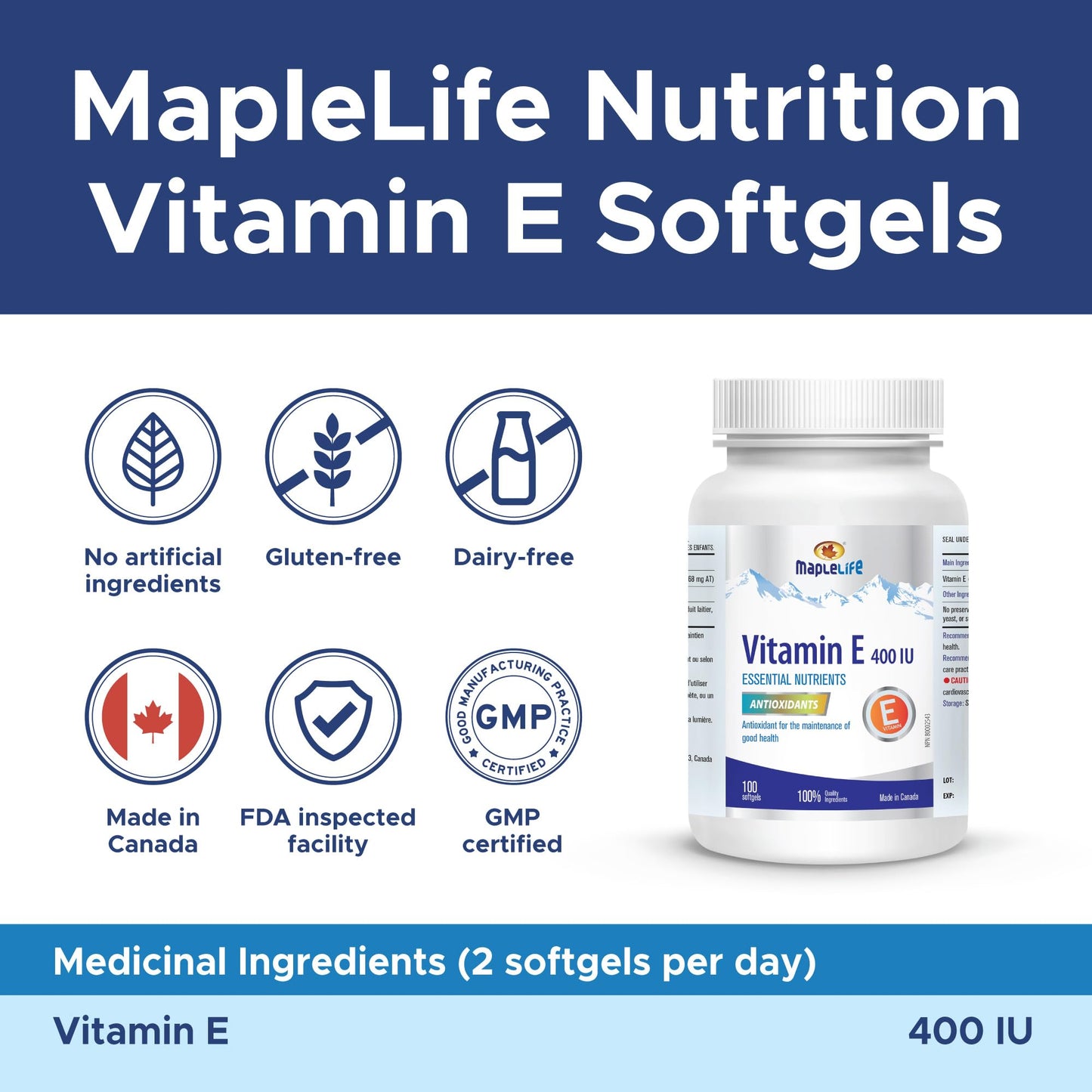 MapleLife Vitamin E 400IU Natural Softgels, 100 Count