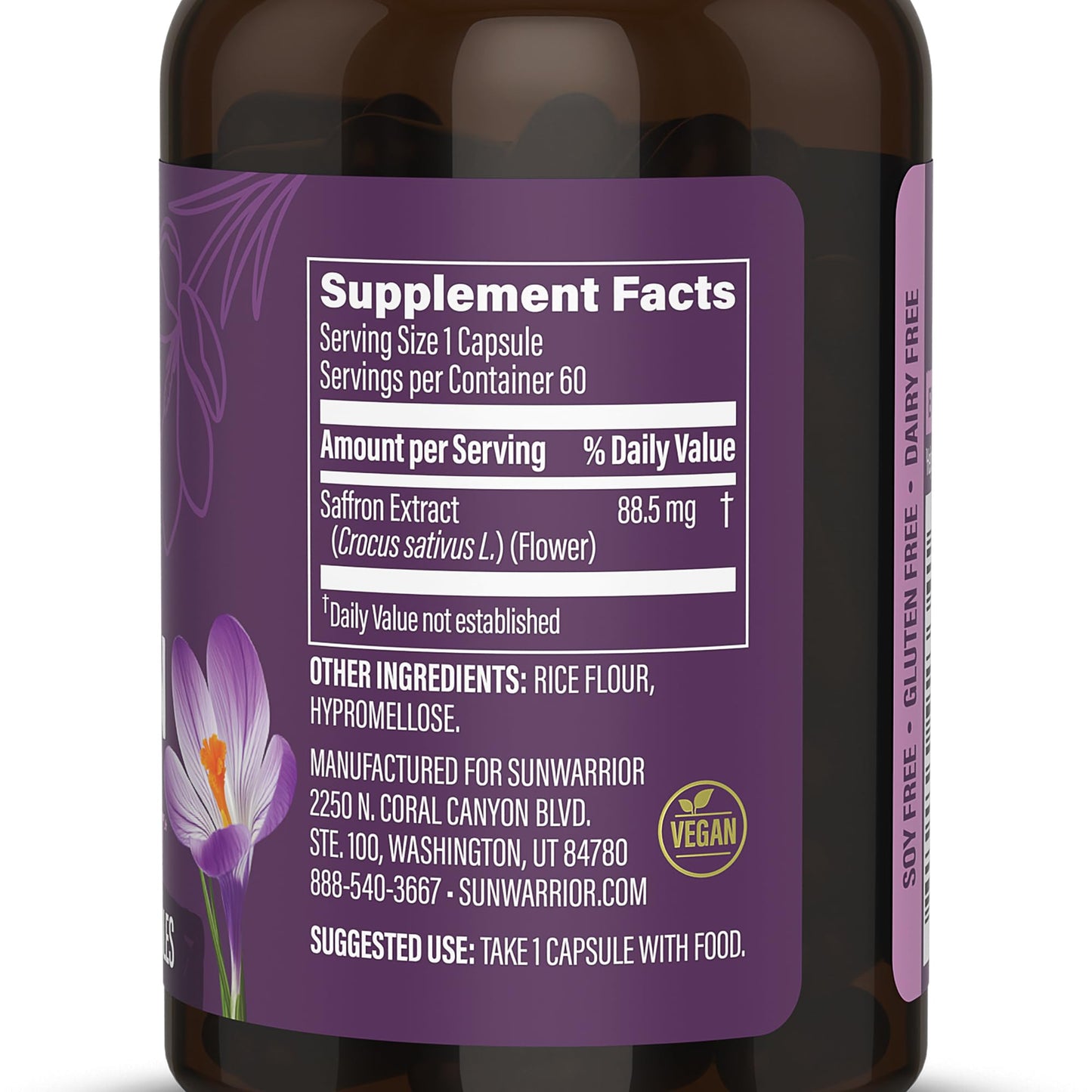 Sunwarrior Saffron Extract Supplements Capsules 60 Count