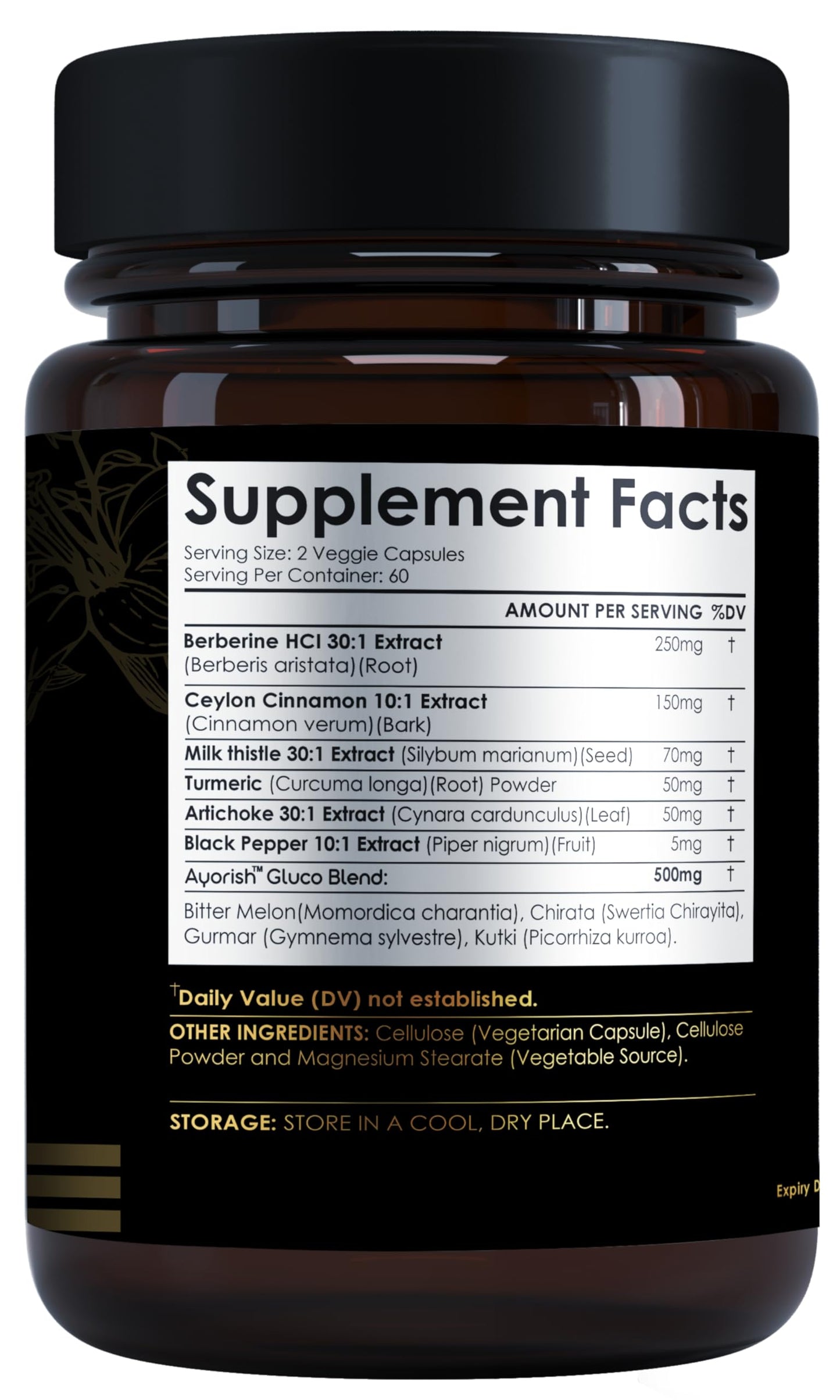 Ayorish Berberine with Ceylon Cinnamon, Milk Thistle & Turmeric, 120 Capsules