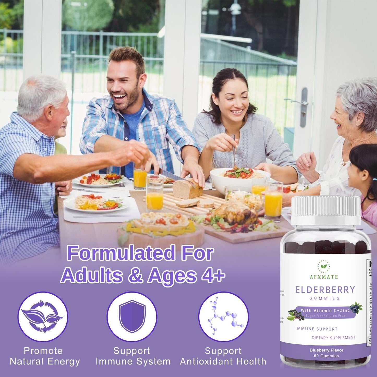AFXMATE Sambucus Elderberry Gummies with Zinc and Vitamin C, 120 Gummies