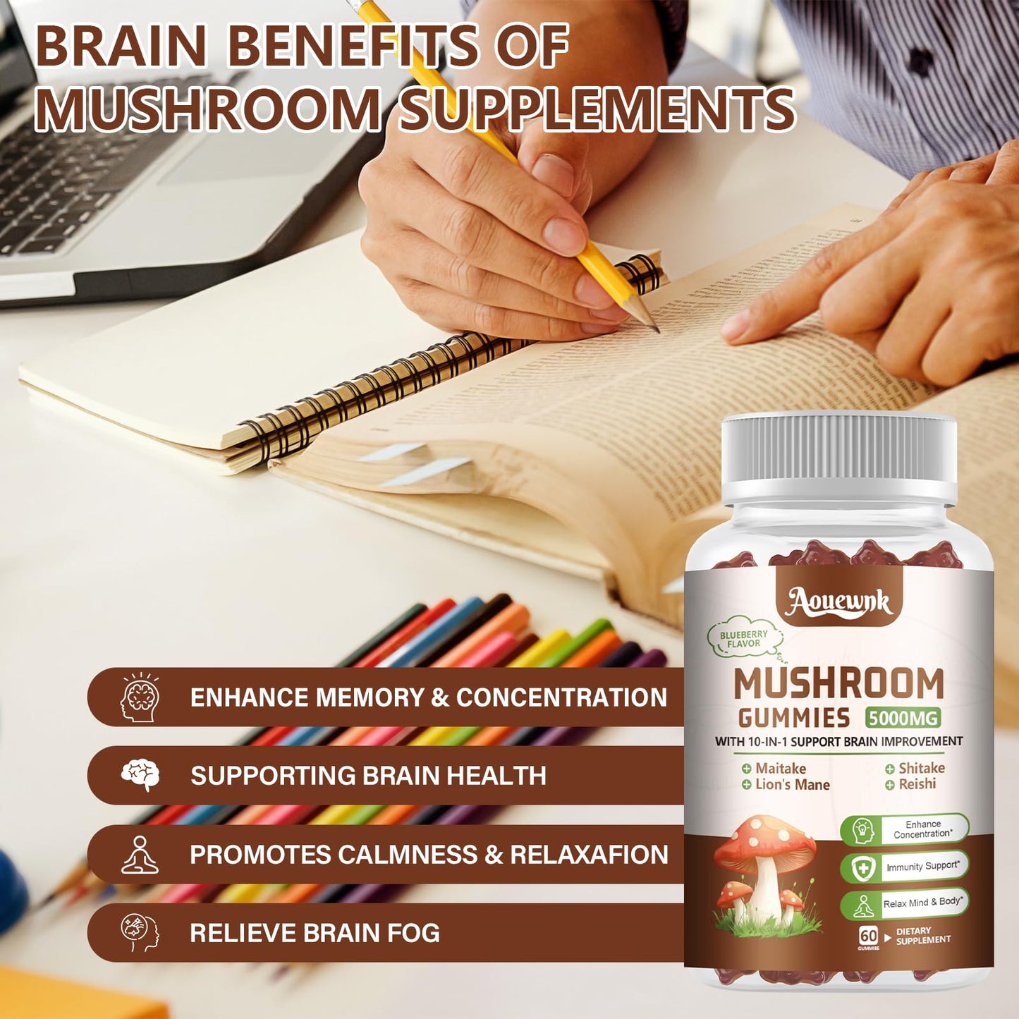 Aouewnk Mushroom Gummies 60 Count