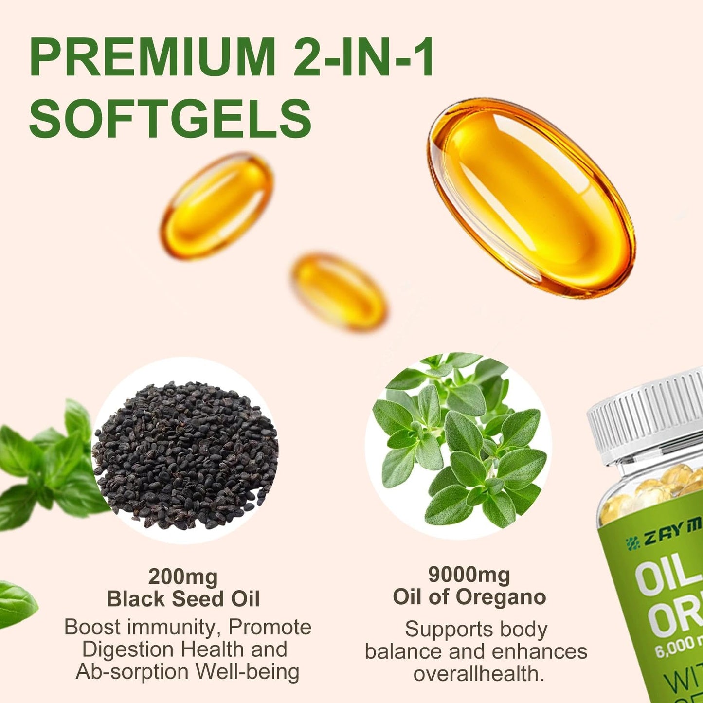 ZAYMAN Oil of Oregano Softgels 6000mg with Black Seed Oil 200mg, 120 Softgels