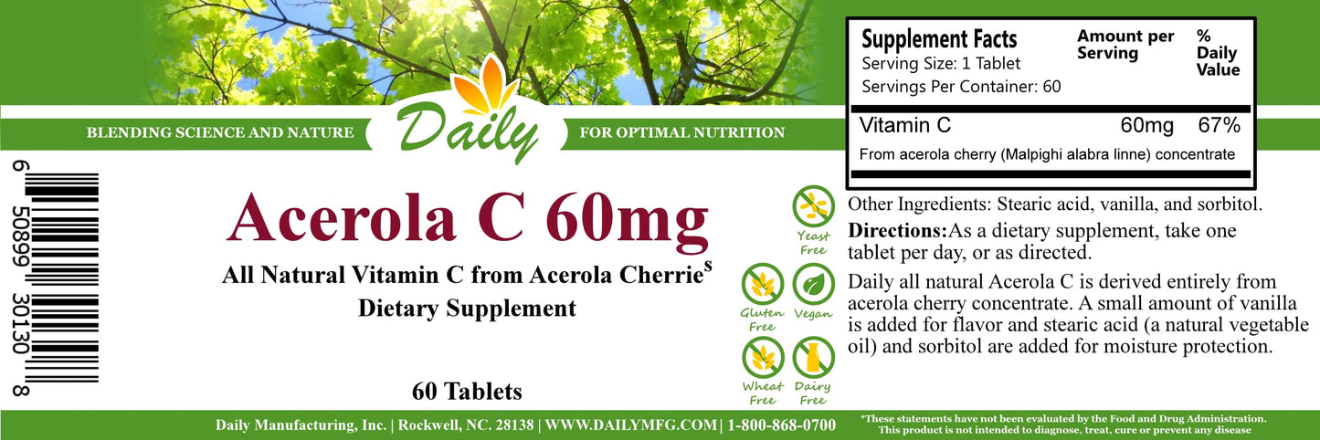 Daily Manufacturing Acerola C (Vitamin C from Acerola Cherries) 60 Tablets