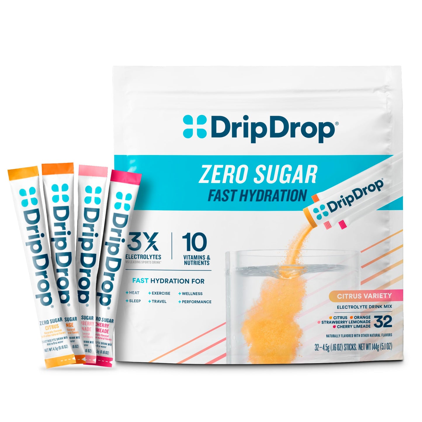 DripDrop Hydration Sugar Free Electrolyte Packets, Powder, 32 Count