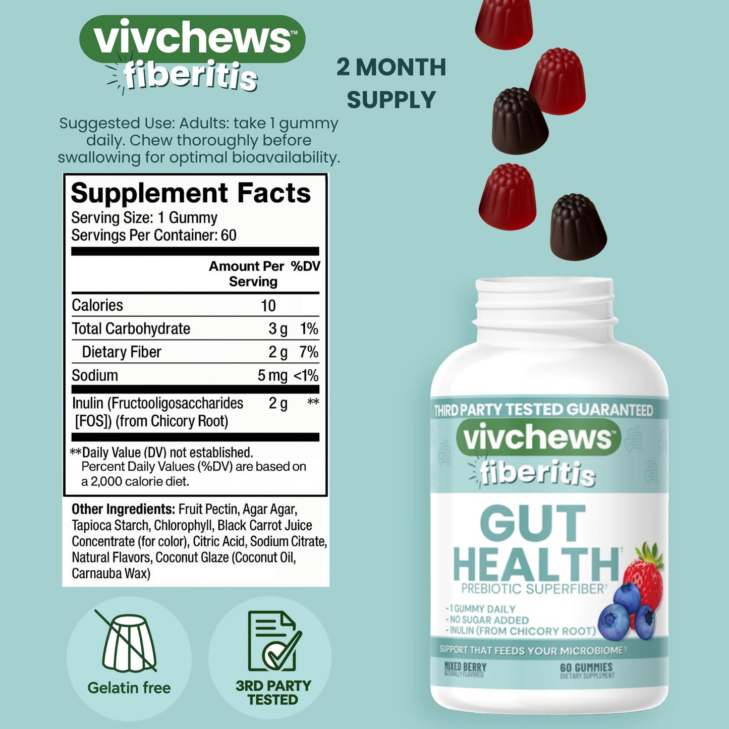 vivchews Gut Health Gummies 60 Count