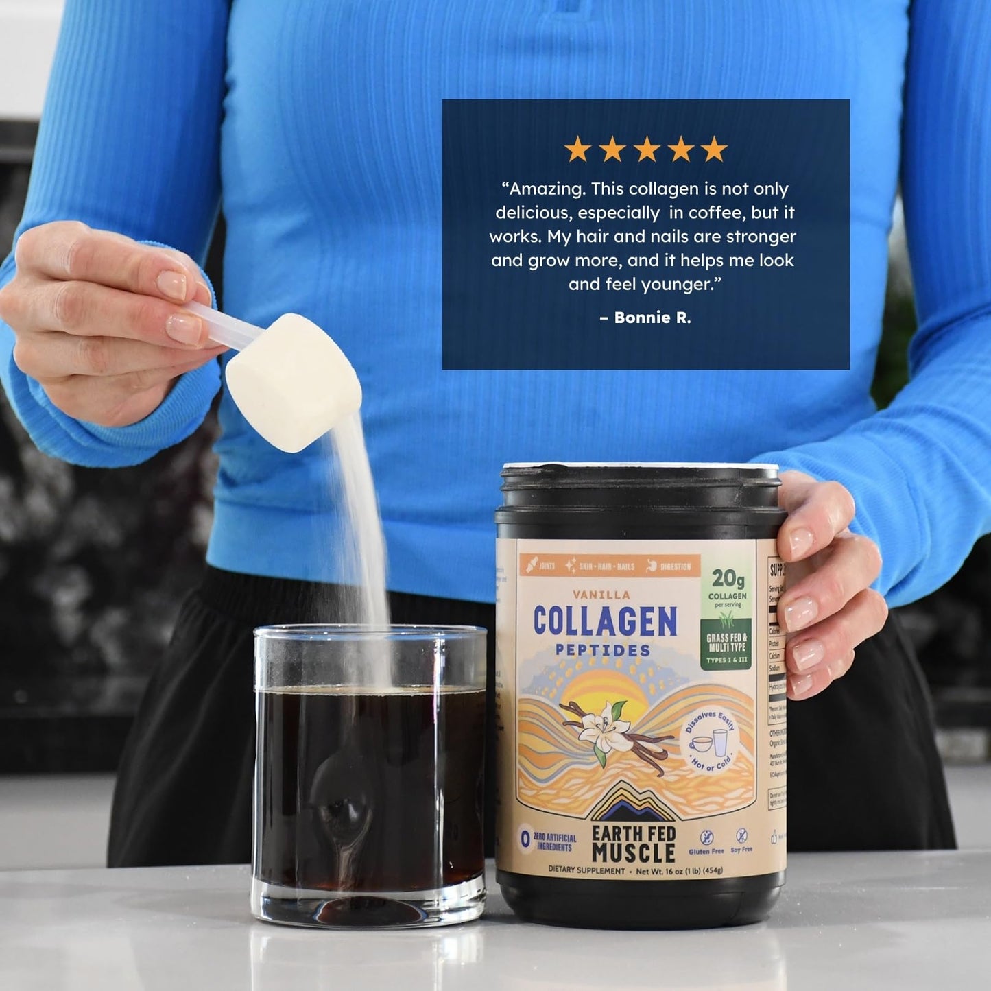 Earth Fed Muscle Vanilla Collagen Peptides Powder 1 lb