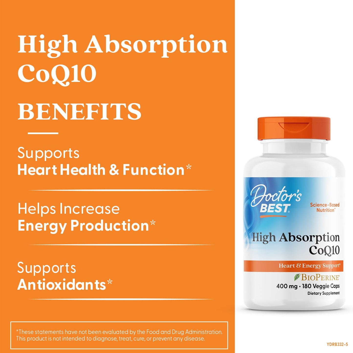 Doctor's Best High Absorption CoQ10 400mg with BioPerine for Heart Health & Antioxidant Support, Non-GMO, 180 Veg Capsules