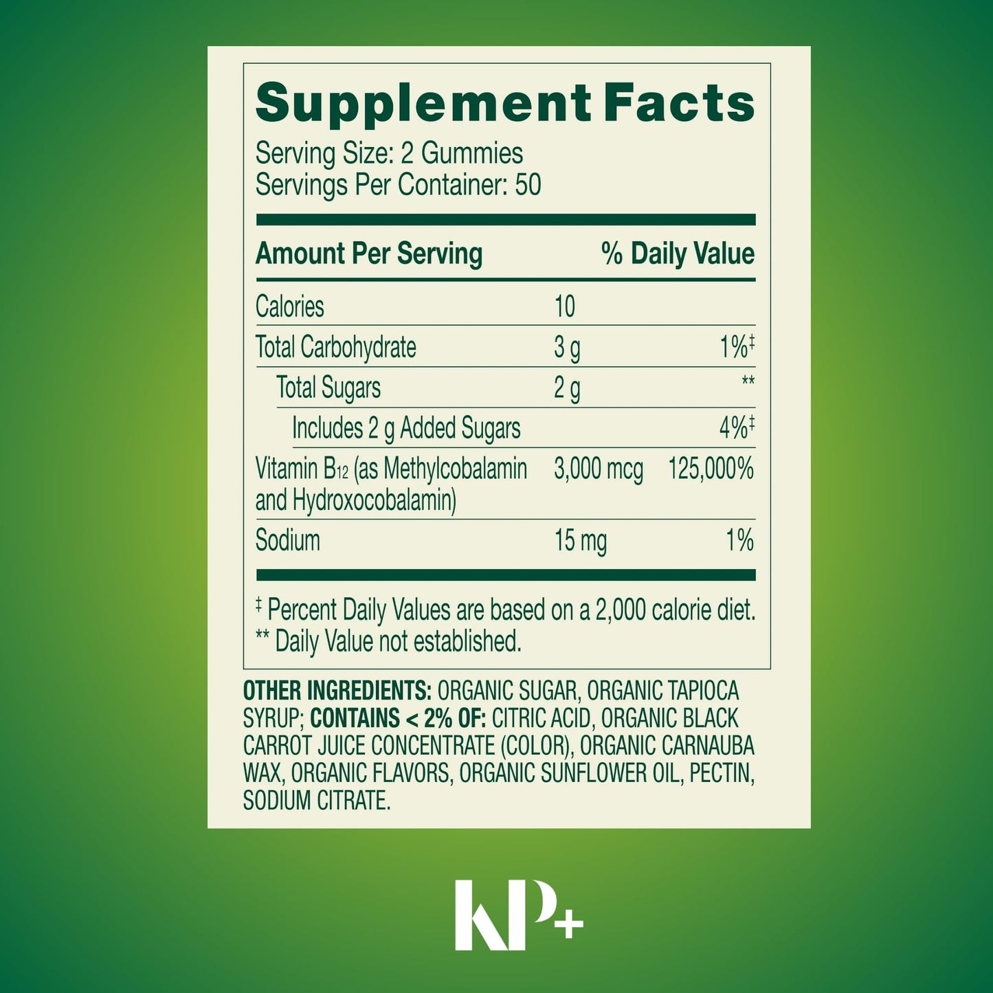 KP+ Vitamin B12 Gummies, 3,000 mcg Extra Strength, Raspberry Flavor, Metabolism Support, 100 Gummies