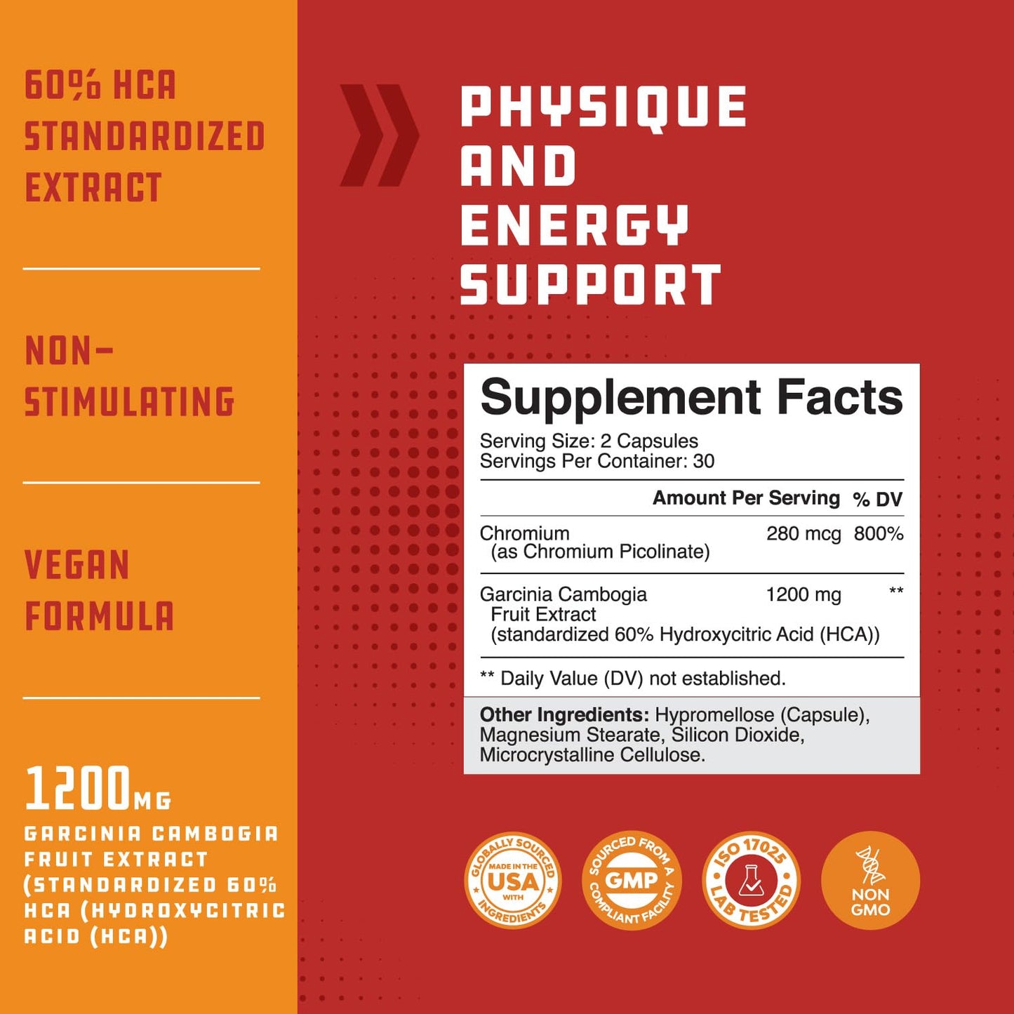Natures Craft Garcinia Cambogia Extract Capsules with 60% HCA, Non-Stimulant Weight Support Supplement with Hydroxycitric Acid & Chromium for Balance, Energy & Metabolism Support, 60 Count