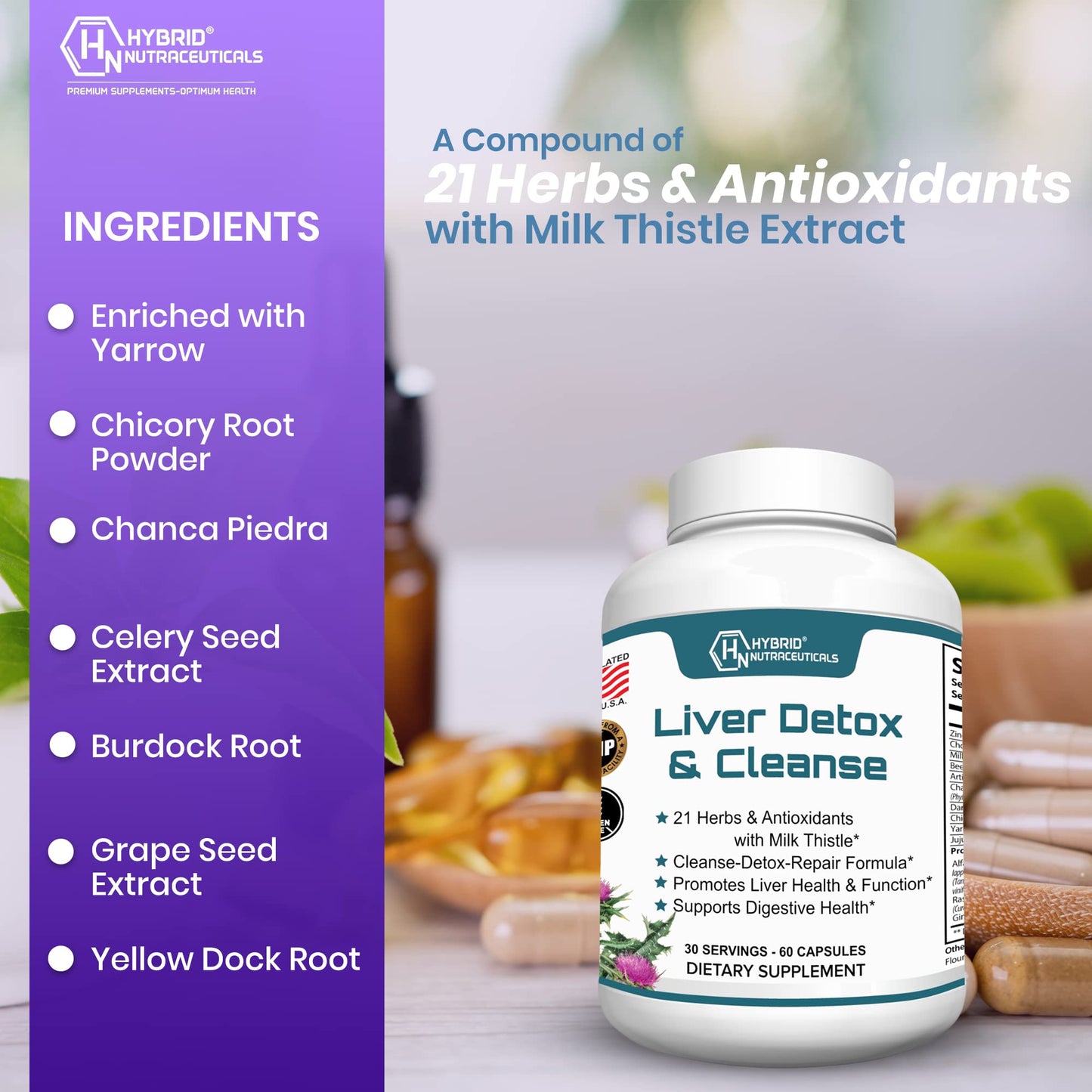 Hybrid Nutraceuticals Liver Cleanse Detox & Repair Caplets, 60 Count