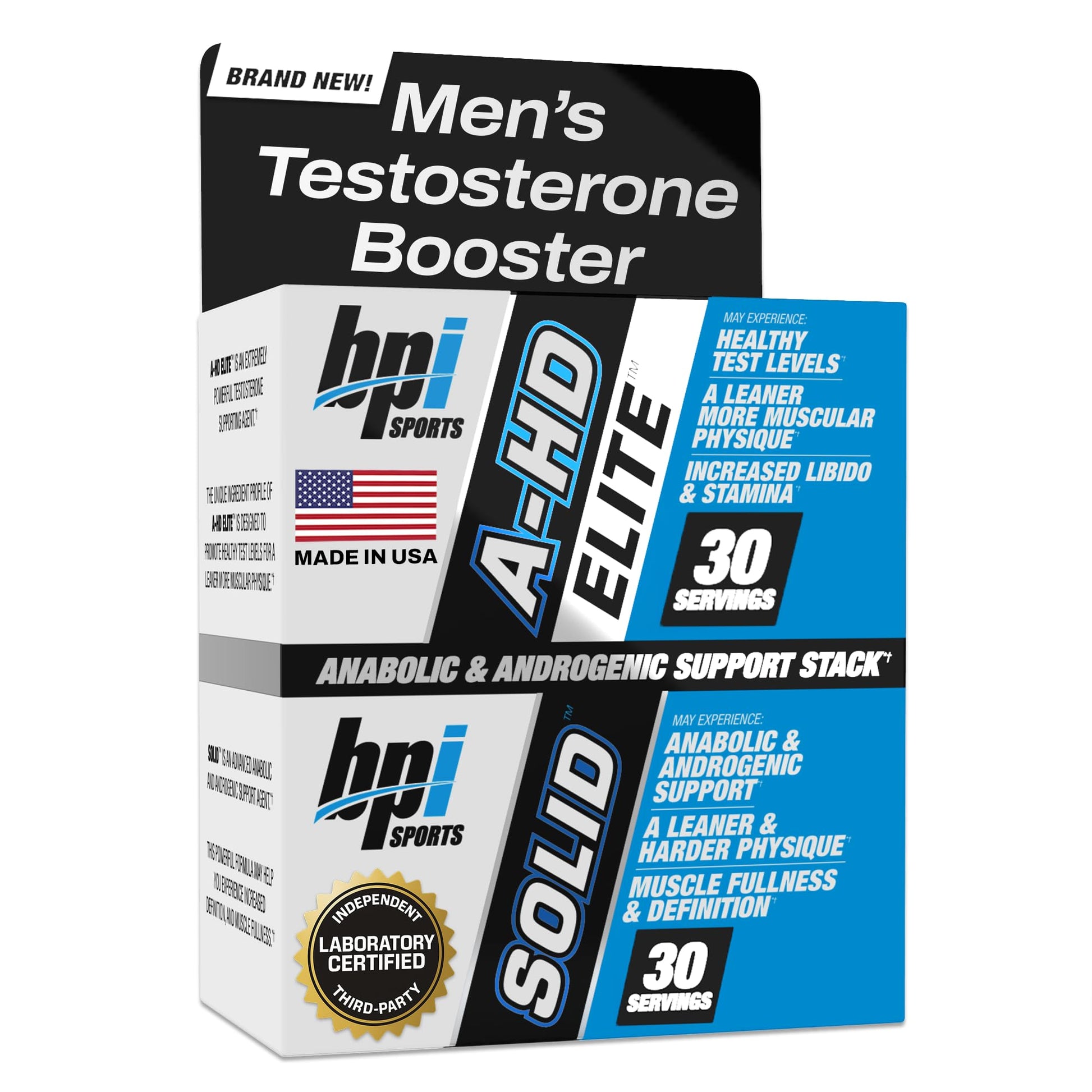 BPI Sports A-HD Elite/Solid Testosterone Booster for Men Capsules, 60 Count