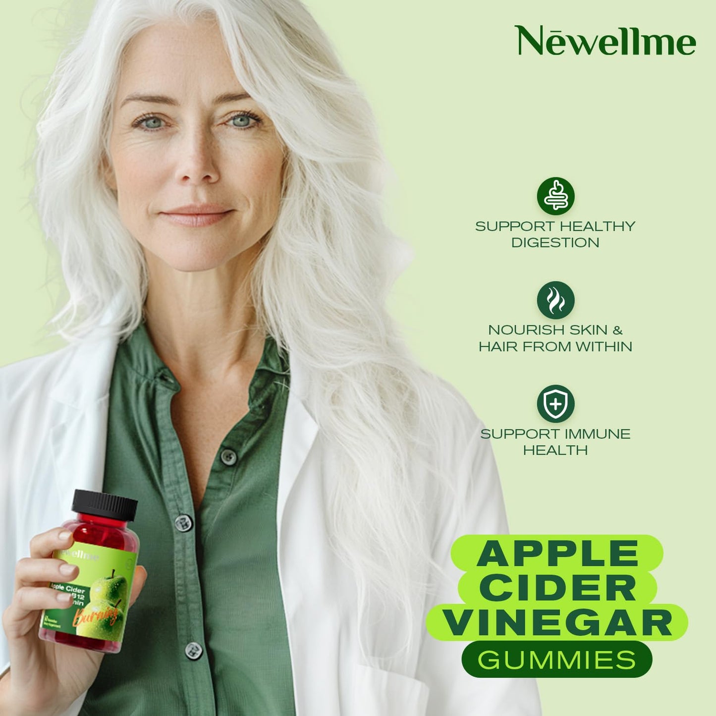NEWELLME Apple Cider Vinegar Gummies B12 Multivitamin ACV Supplement 60 Count