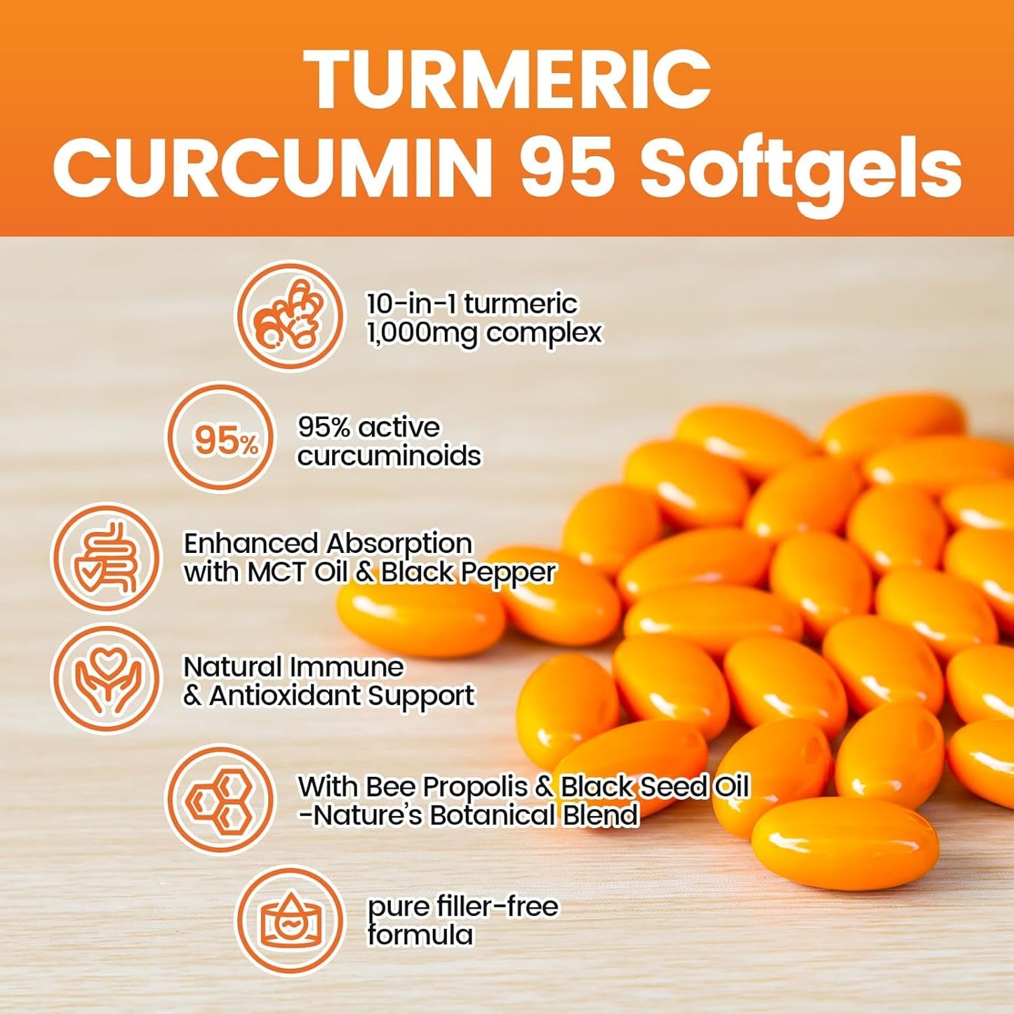 VivoNu 10-in-1 Turmeric Supplement Softgels 180 Count