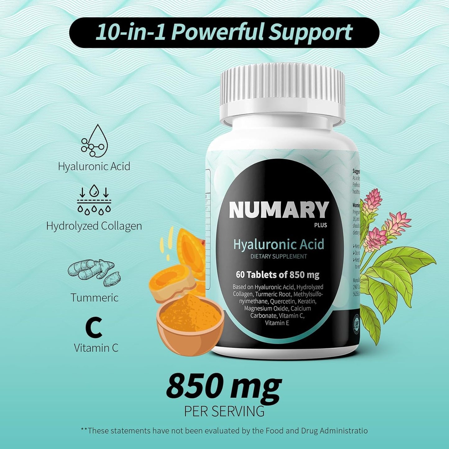 SILKMYST Hyaluronic Acid with Hydrolyzed Collagen, MSM, Turmeric, Vitamin C 120 Tablets