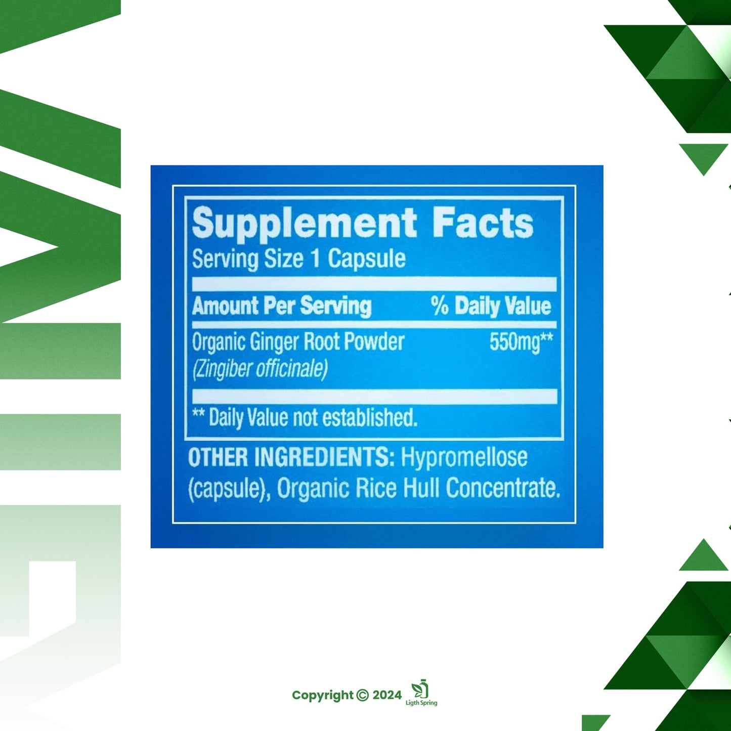 LightSpring Ginger Root 550 mg Capsules, 100 Count