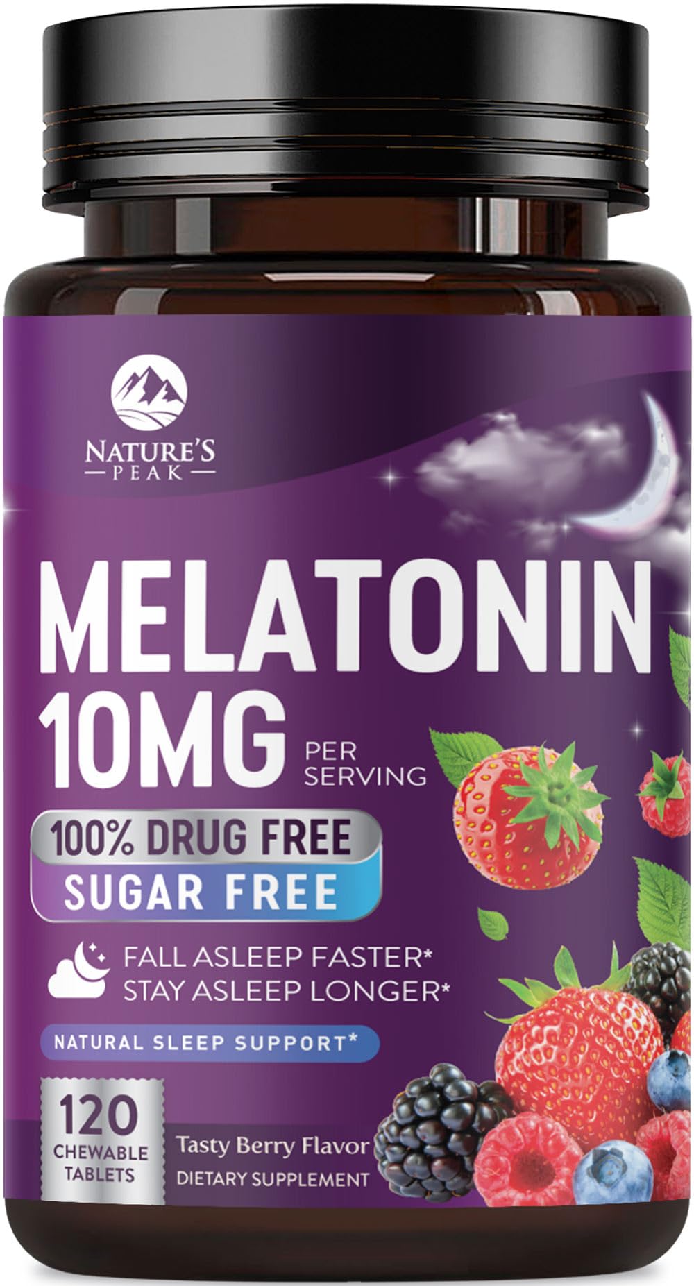 Nature's Peak Melatonin Sleep Support Supplements Chewable 120 Count