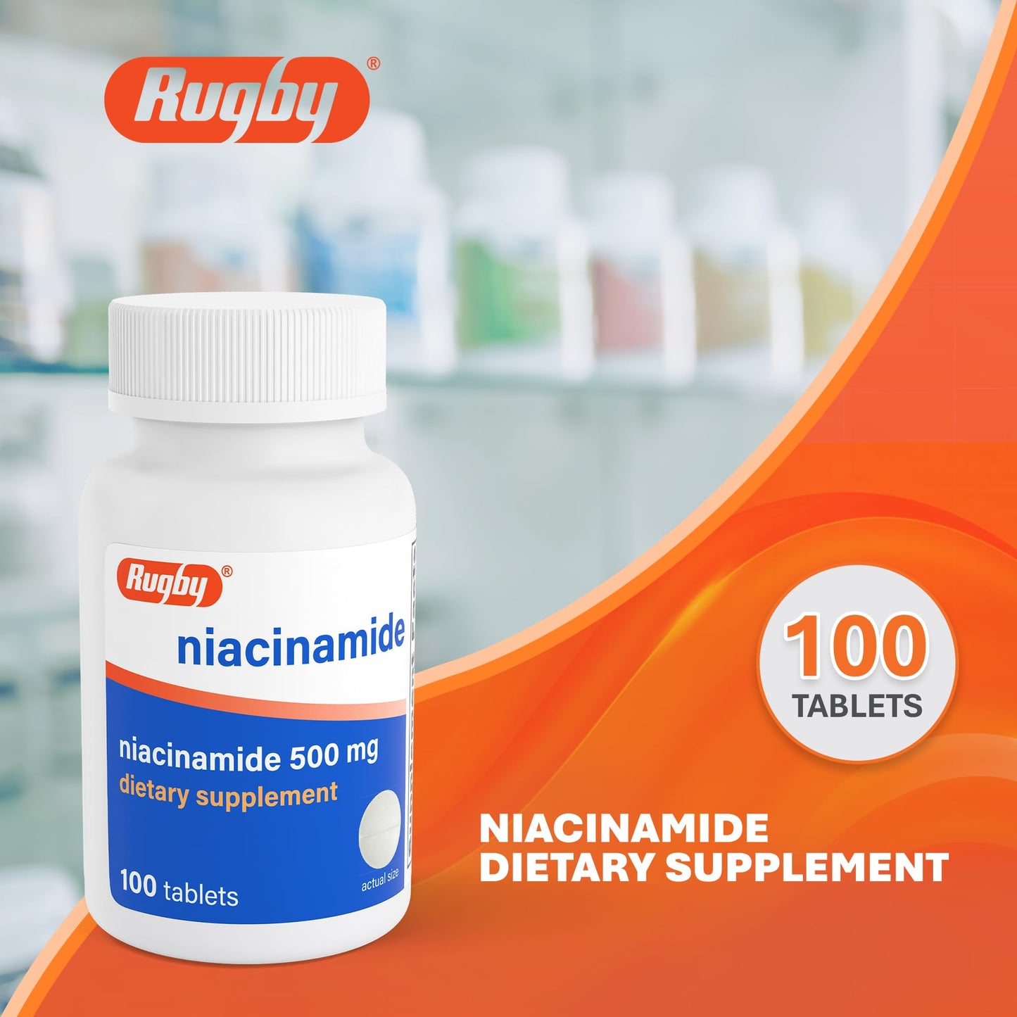 Rugby Laboratories Niacinamide 500 mg Tablets, 100 Count