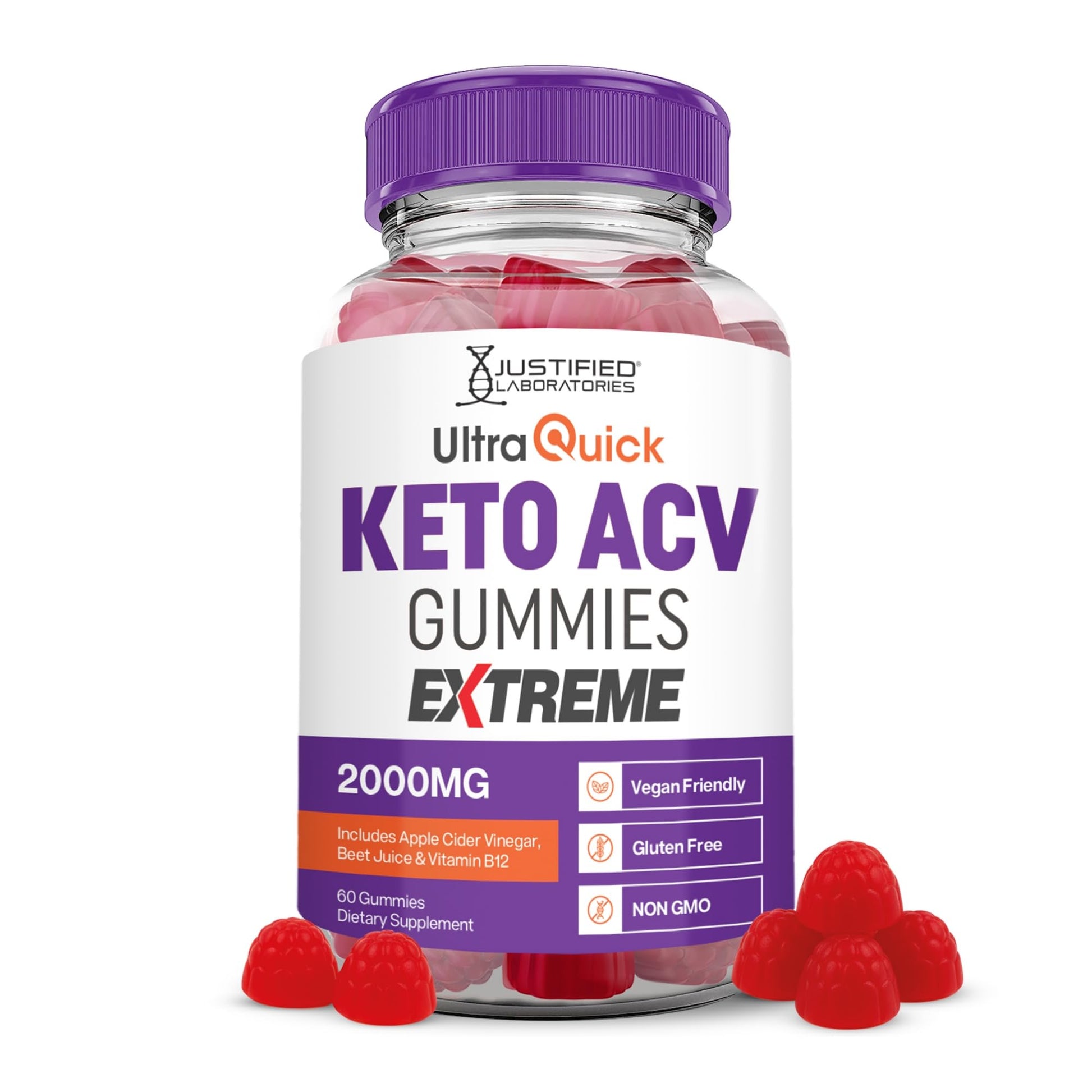 Justified Laboratories Ultra Quick Keto ACV Gummies Extreme (2000 mg) Gummies 60 Count